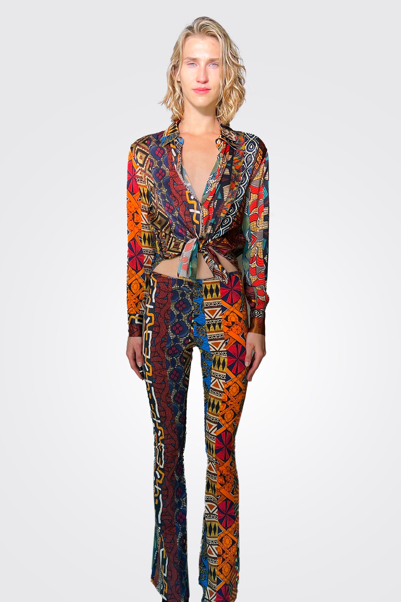 Flare Pants with African Print - High Waisted Boho Bell Bottom Pants for Women - Perfect for Festivals, Vacations & Casual Wear
