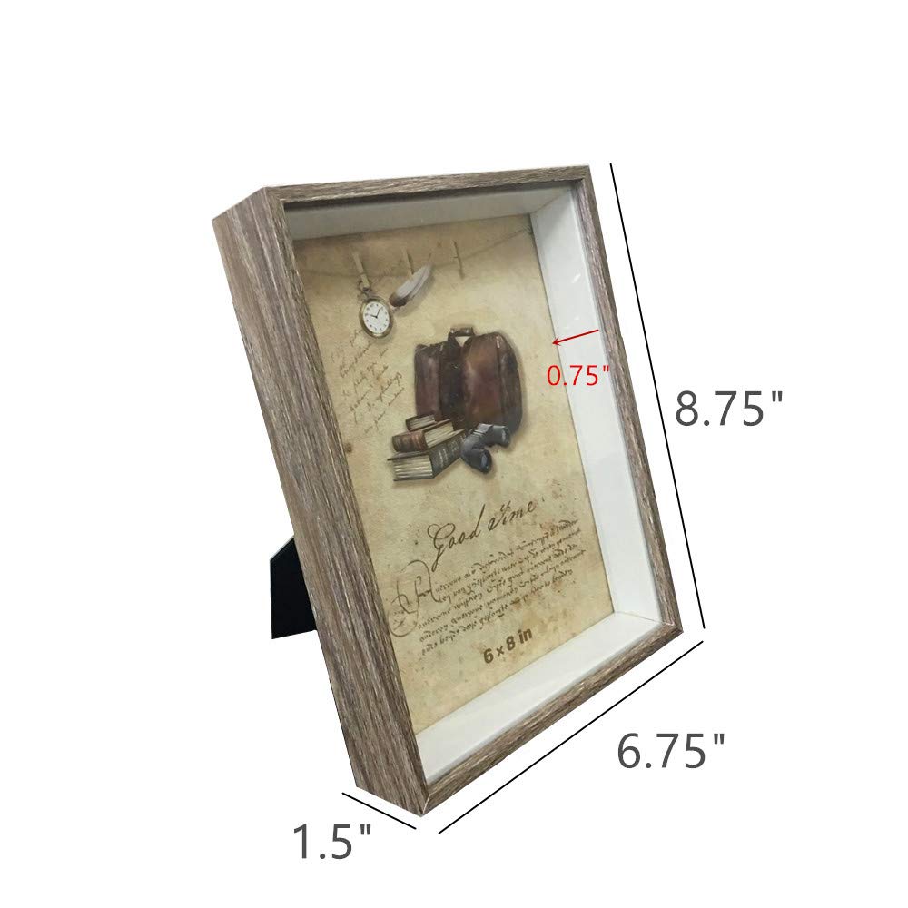 6x8 Shadow Box Display Case with Glass Front - Dried Flower Photo Frame for Specimens, Wall Mount or Tabletop Display - Perfect for Baby Keepsakes, Wedding Memories, and Home Decor (Gray)