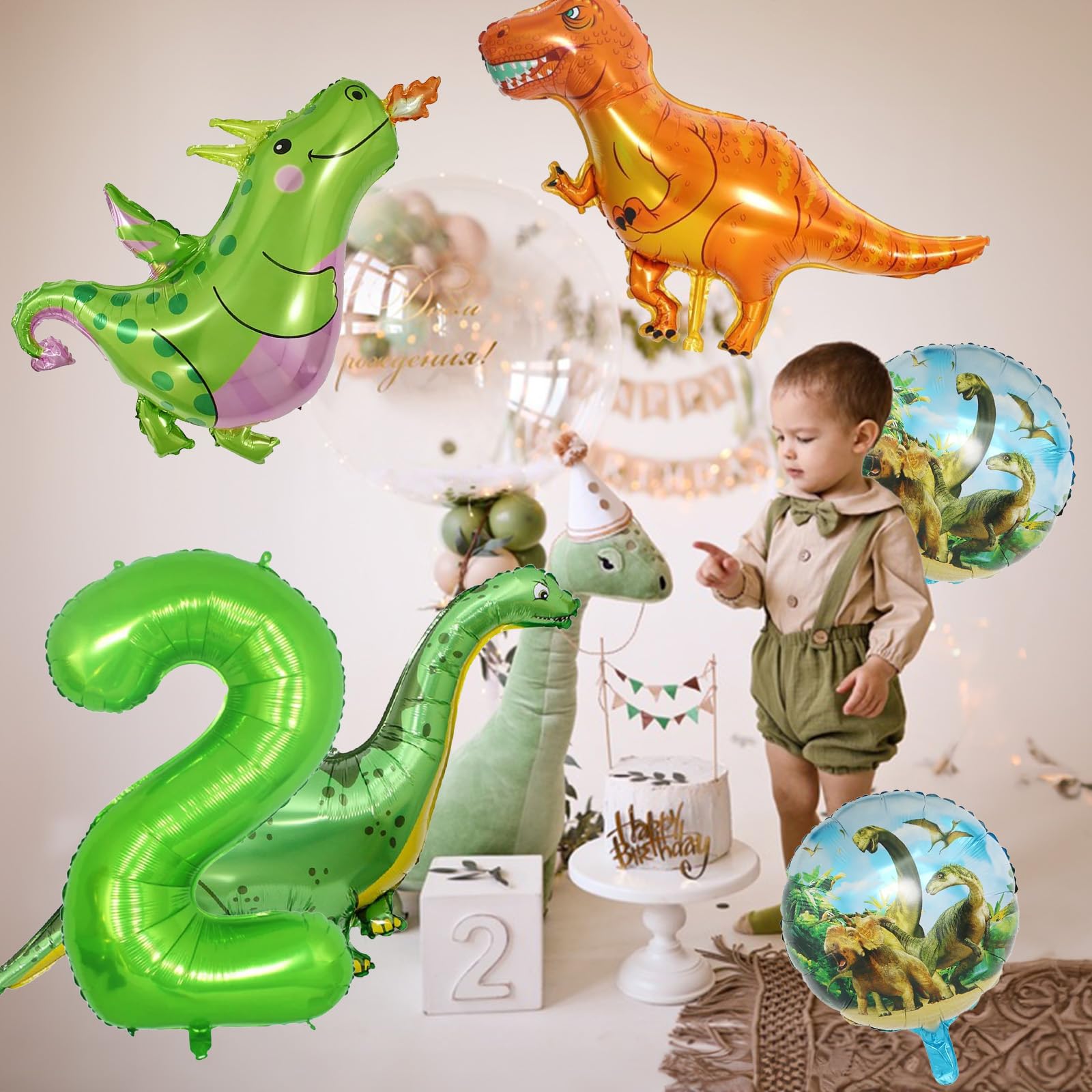 Dinosaur Balloons for 2nd Birthday Party Decorations - 40 Inch Giant Inflatable Dino & Number 2 Helium Foil Mylar Balloons - Perfect for Dinosaur Theme Birthday Parties, Baby Showers, and Kids Room Decor