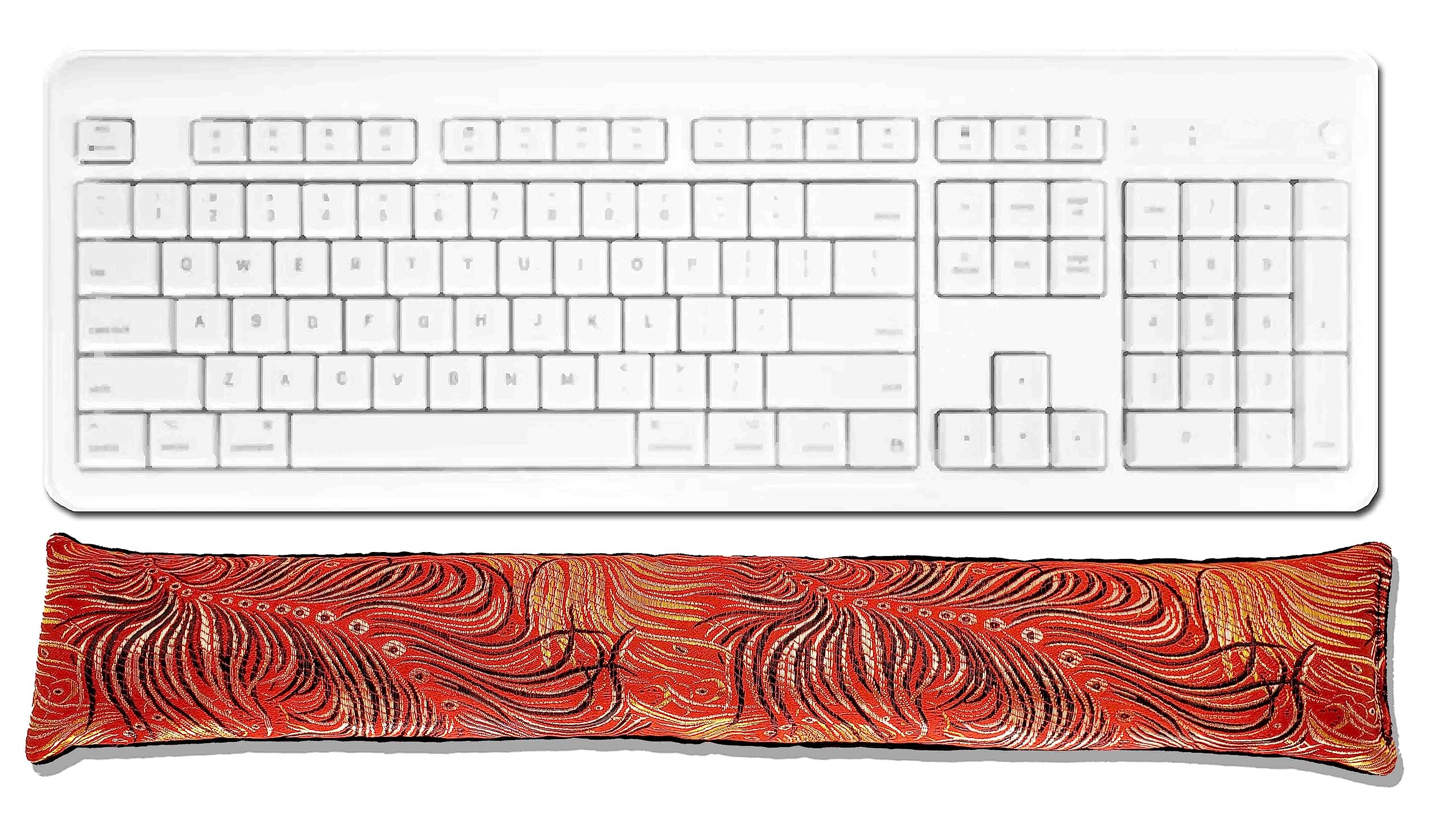 Luxury Satin Brocade & Crushed Velvet Keyboard Wrist Rest with Lavender Scent - Ergonomic Support & Flaxseed Fill for Office Desk - Handcrafted Peacock Red Wrist Rest (TWRL-PR) | Perfect for Typing Comfort, Gaming Setup & Home Office Accessories