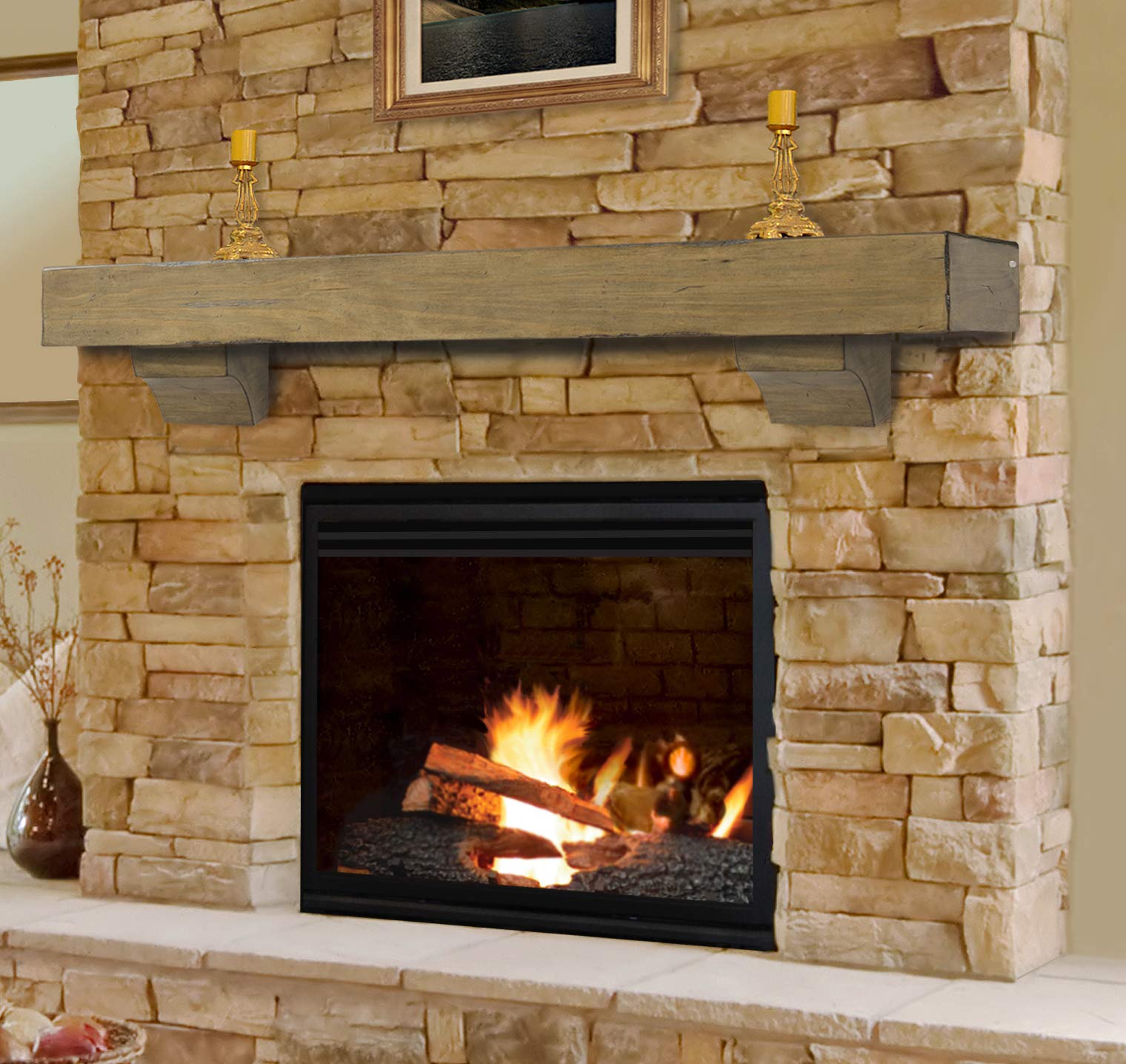 Pearl Mantels 412-48-10 The Shenandoah 48-Inch Wooden Shelf/Mantel Shelf - Rustic Distressed Dune Finish - Perfect for Fireplace Mantels, Living Room Decor & Farmhouse Style Homes