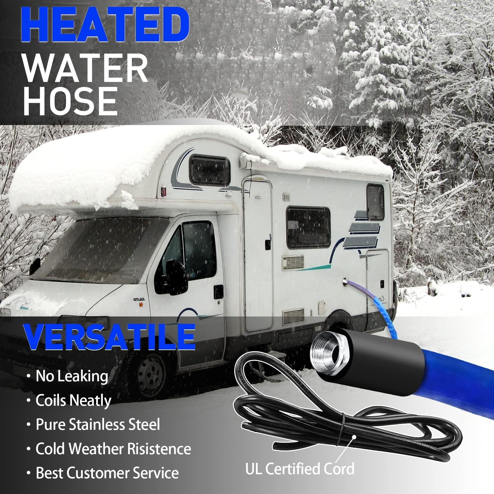 30FT Heated RV Water Hose -45℉ Freeze Proof, Drinking Water Safe Garden Hose with Heating Cable | Perfect for Winter Camping, RV Travel & Outdoor Watering