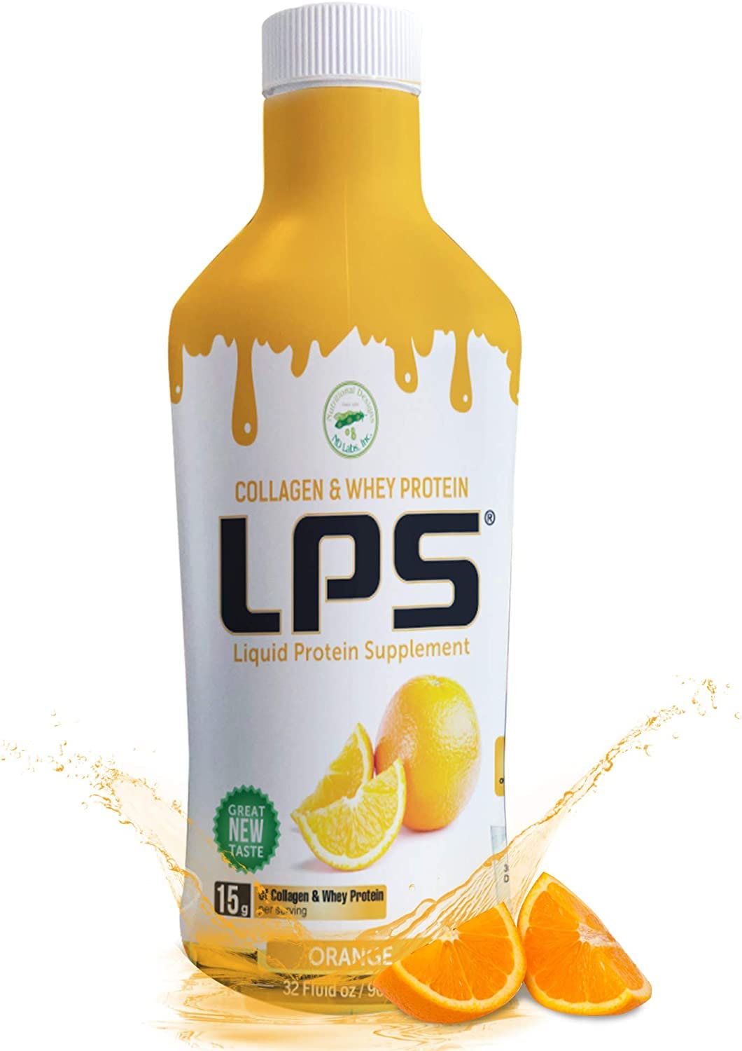 Nutritional Designs Liquid Collagen & Whey Protein Supplement - Sugar-Free, Non-GMO, Gluten-Free Drink for Healthy Skin, Hair & Joint Support - Orange Flavor (6-Pack) | Post-Workout Recovery & Daily Beauty Boost