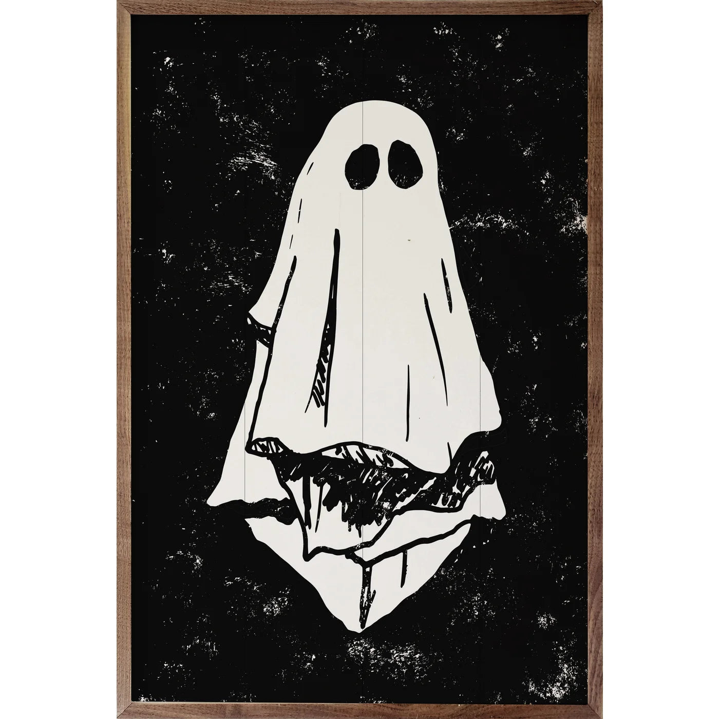 Hand-Painted Ghost Black Wood Framed Wall Art - Spooky Halloween Decor for Home, Office & Gifts