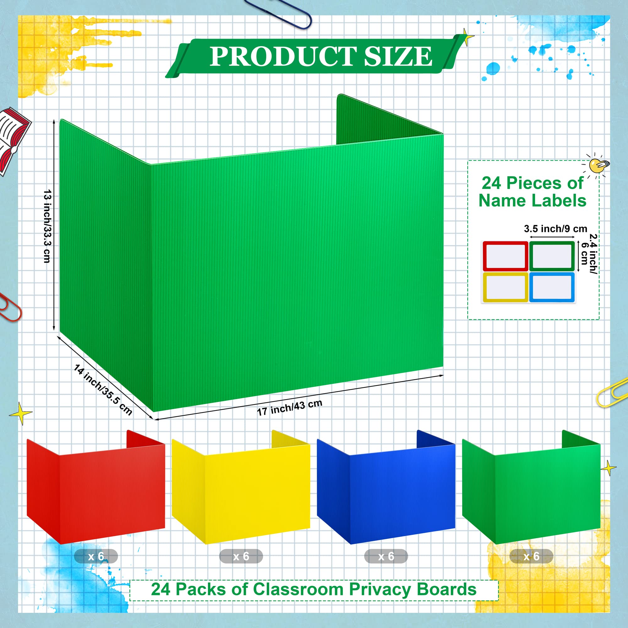 Colorful Student Privacy Folders for Desks - 24 Pack Classroom Dividers for Study & Focus