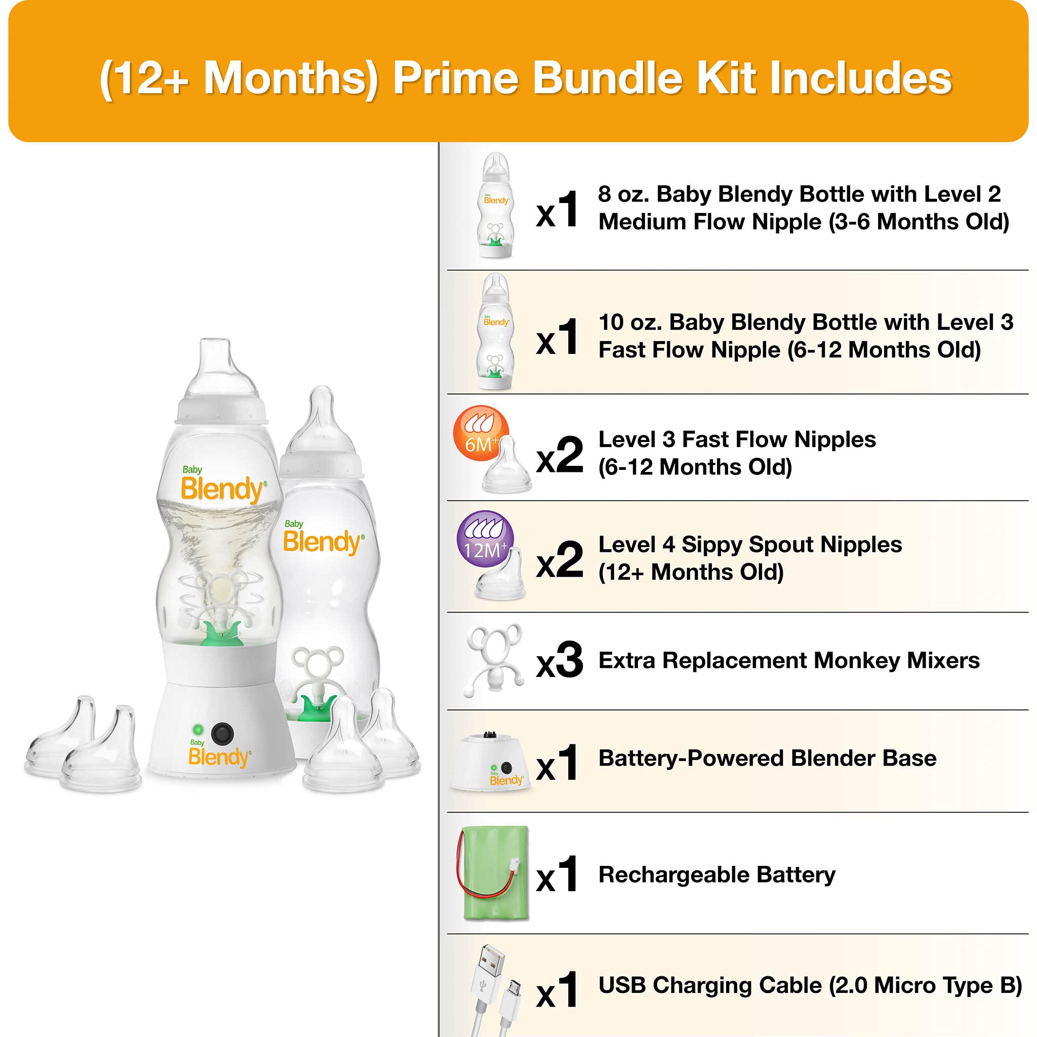 Best Baby Bottles for Newborns to Toddlers | Anti-Colic Air Vent System | Includes Blender Mixer | Ideal for Breastmilk & Formula Feeding at Home & On-the-Go (12+ Months) Prime Bundle