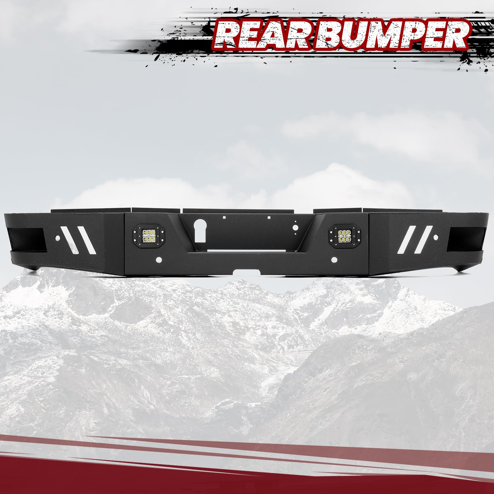 HECASA Heavy Duty Steel Rear Bumper with 2x18W LED Lights for 2010-2022 Dodge Ram 2500 3500 | Black Powder Coated Off-Road Bumper | Perfect for Truck Protection & Off-Road Adventures (2-Pack)