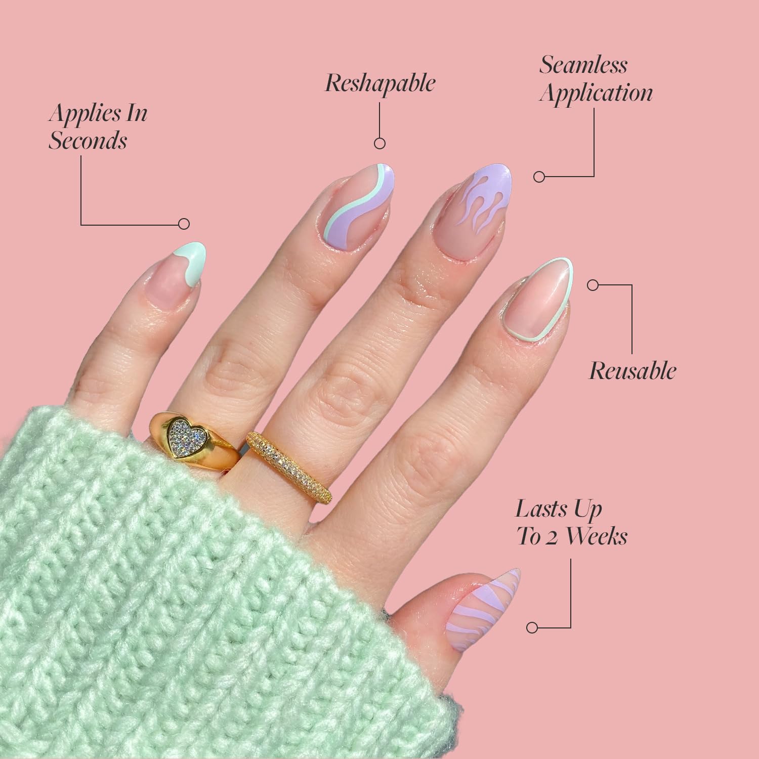 Glamnetic UltraPress Press-On Nails - Opaque UV Finish with Brush-On Glue & Easy Removal | Short Pointed Almond Shape, Reusable Fake Nails | 12 Sizes (24 Nails) | Perfect for Parties, Weddings & Everyday Wear