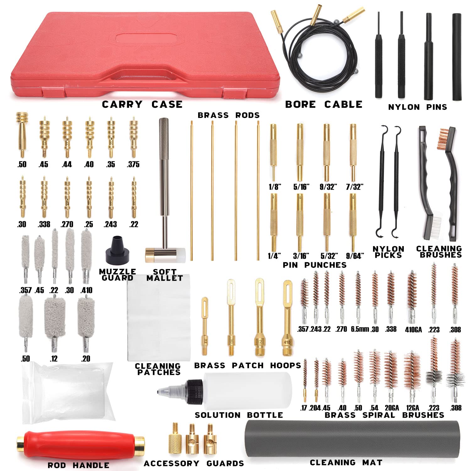 TUFFMAN TOOLS - Universal Gun Cleaning Kit with Gun Mat & Travel Case for All Calibers of Rifle & Pistol | Perfect for Home Maintenance & Outdoor Shooting