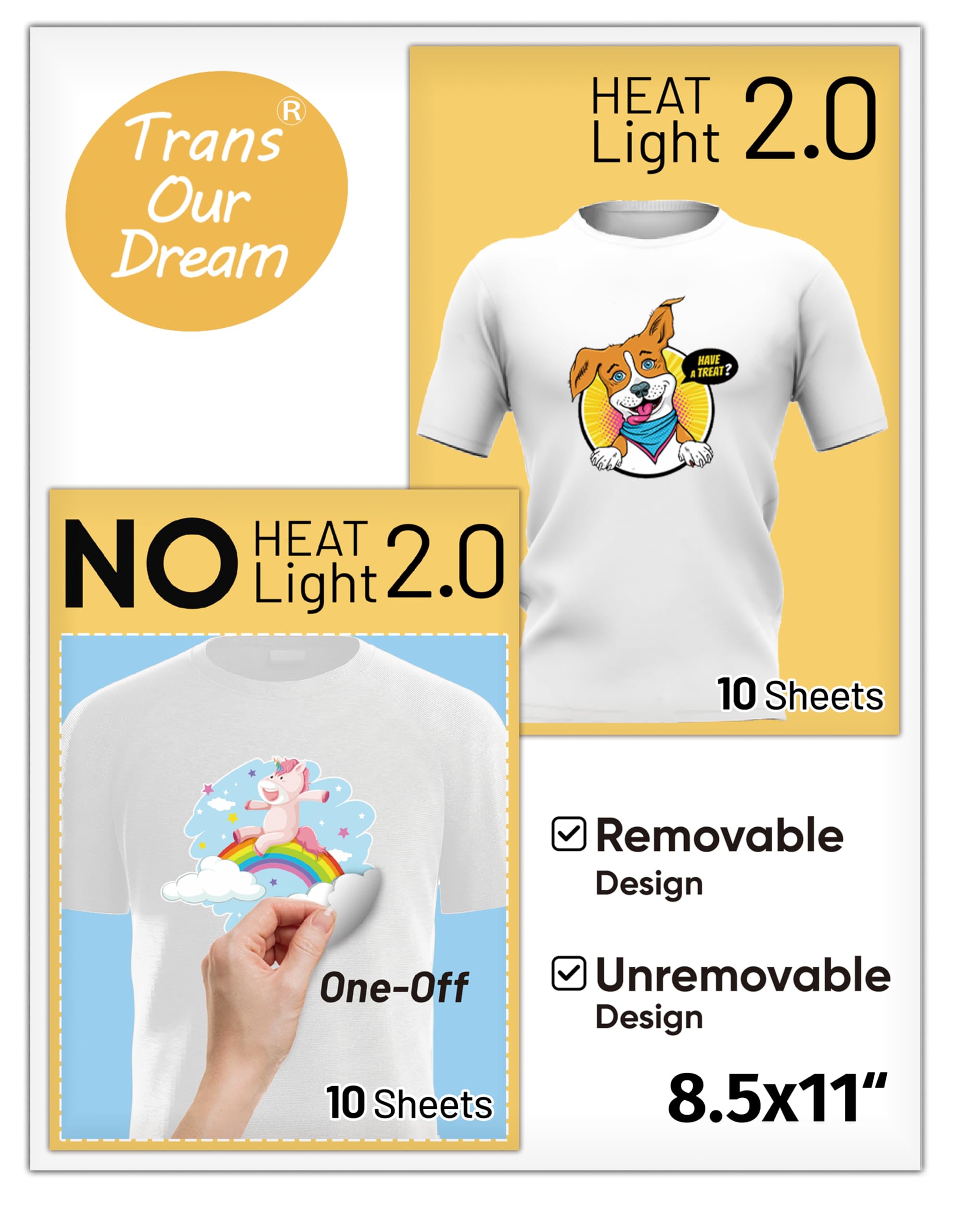 TransOurDream No Heat Transfer Paper for T-Shirts & Iron On Transfer Paper for Light Fabric (20 Sheets, 8.5x11