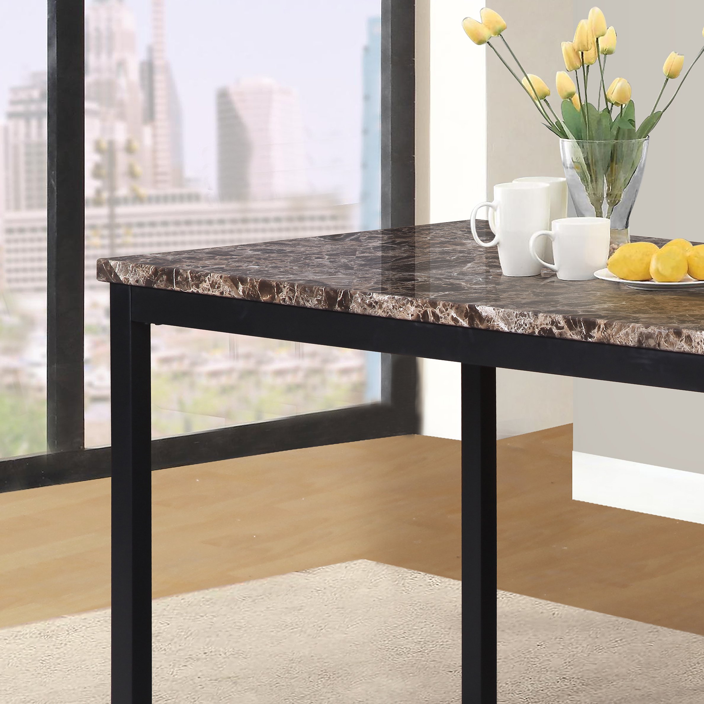 Roundhill Furniture Noyes 42-Inch Round Metal Dining Table with Laminated Faux Marble Top - Modern Kitchen & Breakfast Nook Set for Small Spaces