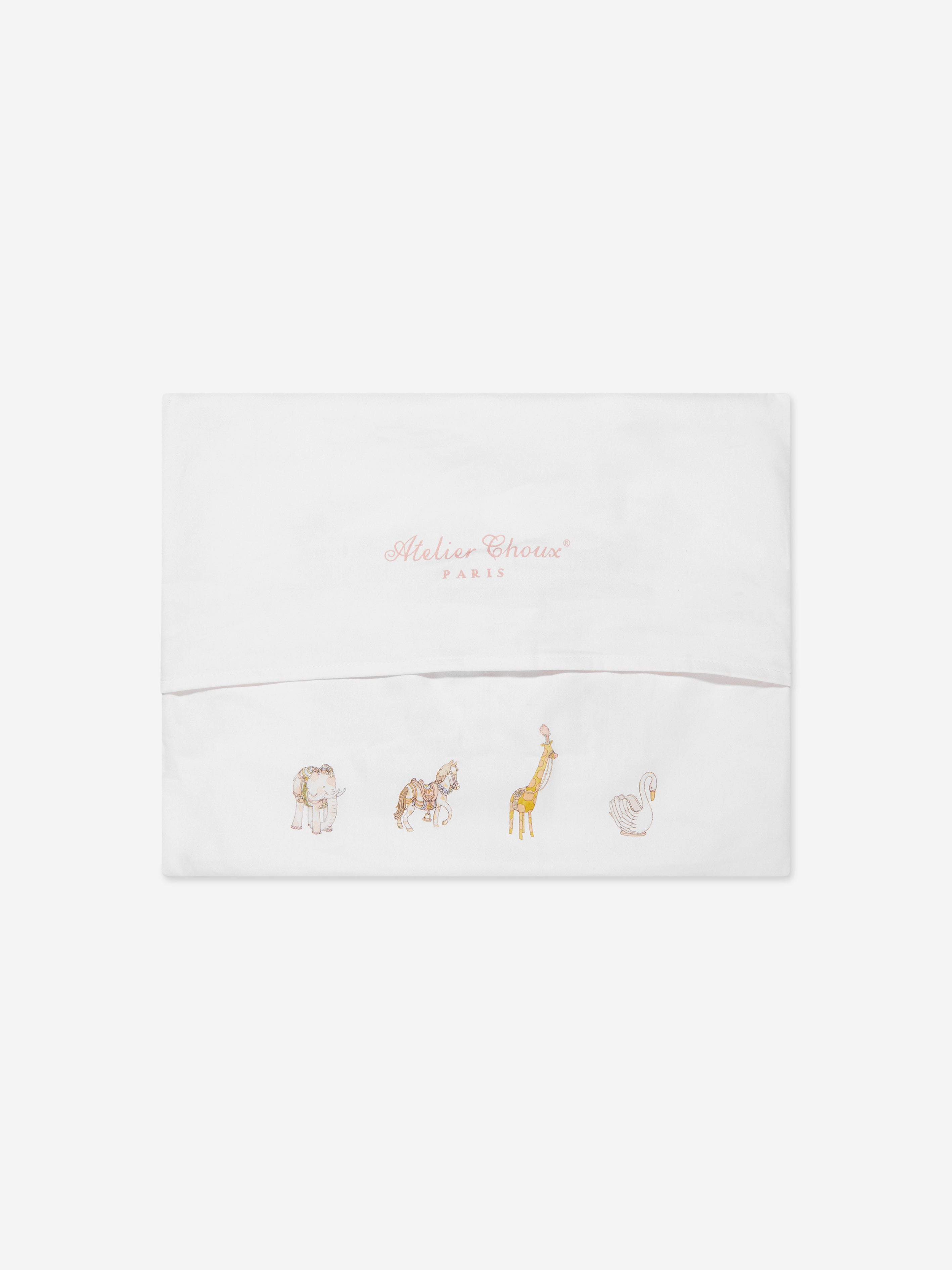 Atelier Choux Girls Carousel Satin Cushion - Pink Decorative Pillow (40x30 cm) for Nursery, Bedroom & Gift Ideas