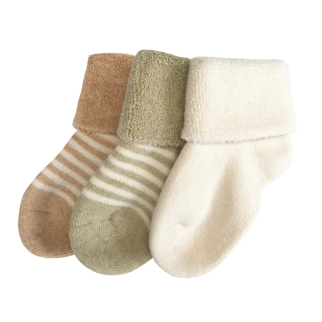Fibre For Good Baby Socks 3-Pack Striped (0-6 Months) - Soft Cotton Newborn Socks for Comfort & Warmth - Perfect for Everyday Wear, Gifts & Photo Shoots