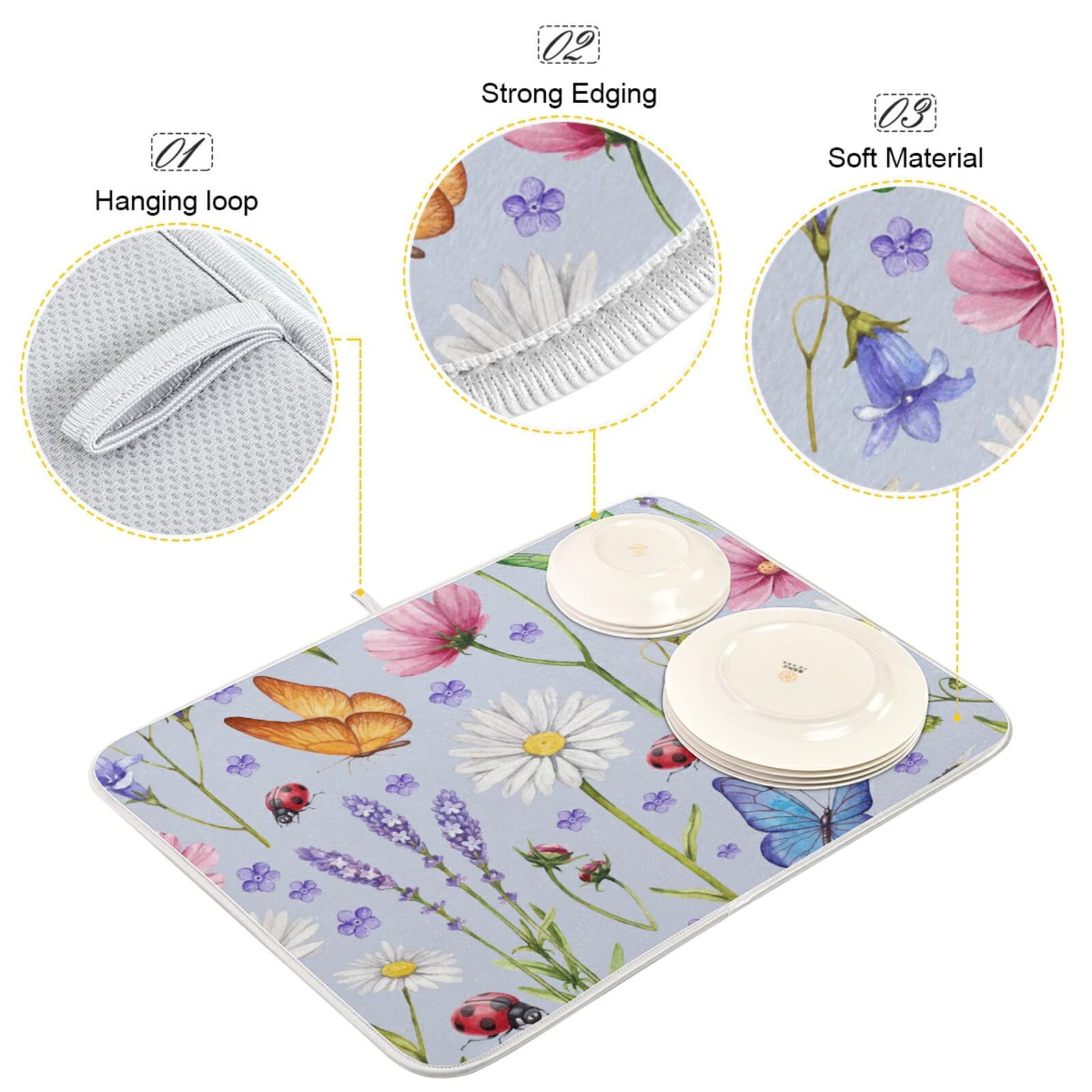Large Microfiber Dish Drying Mat 24x18