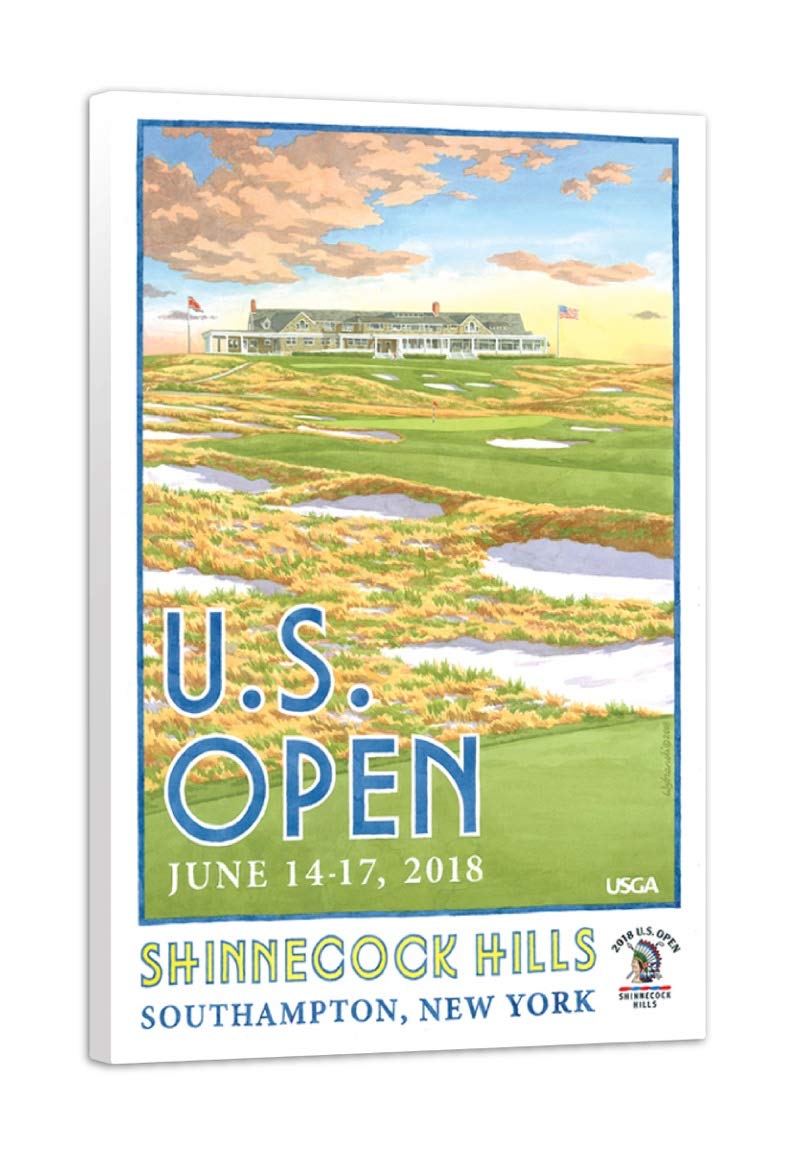 Lee Wybranski Official Golf Art - 2018 U.S. Open Championship at Shinnecock Hills - 20x30 Inch Wrapped Canvas Print - Perfect Golf Gift for Men - Home Office Decor & Man Cave Wall Art