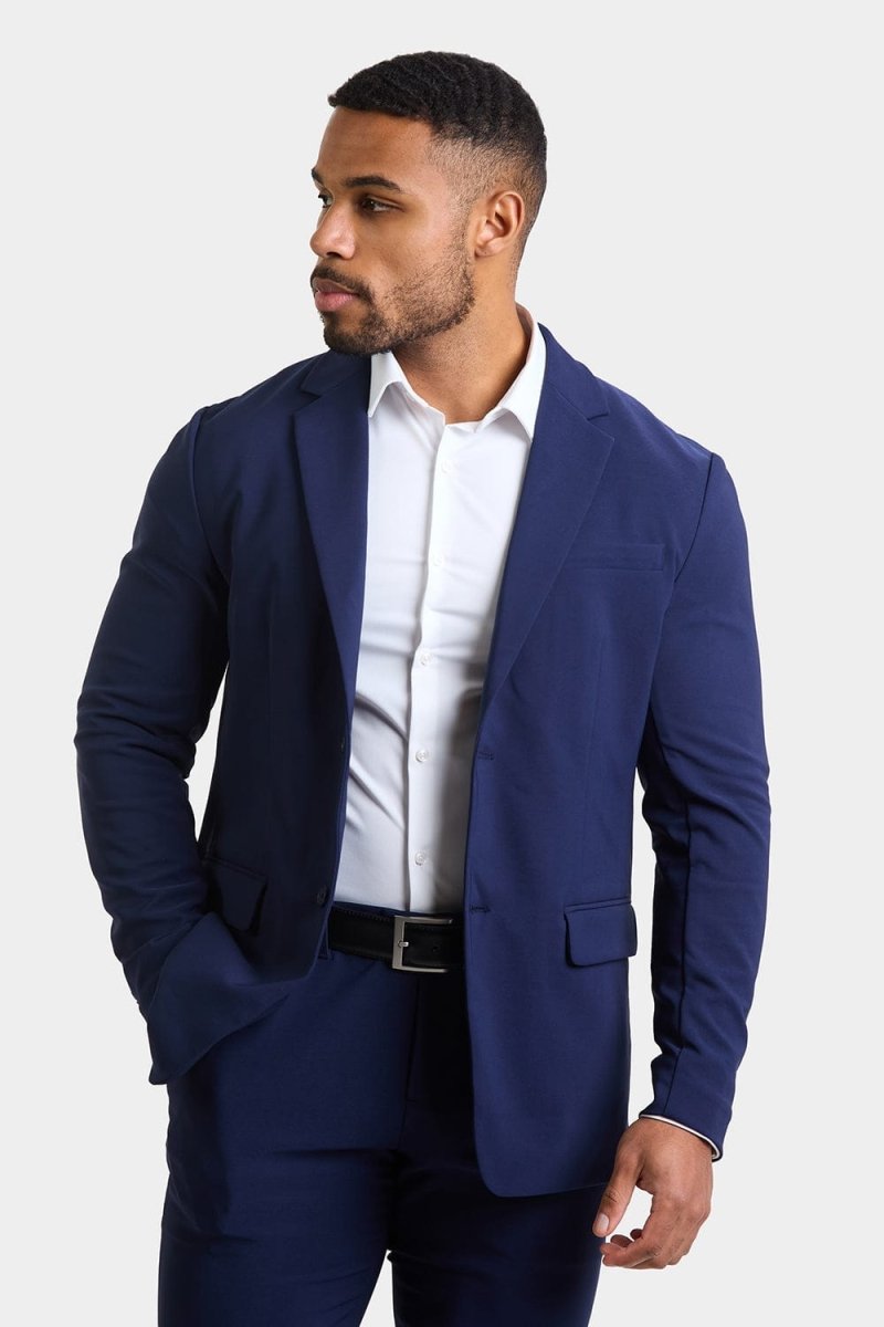 True Athletic Fit Tech Suit Jacket for Men - Navy Blue Performance Blazer - Perfect for Business Meetings, Work & Formal Events