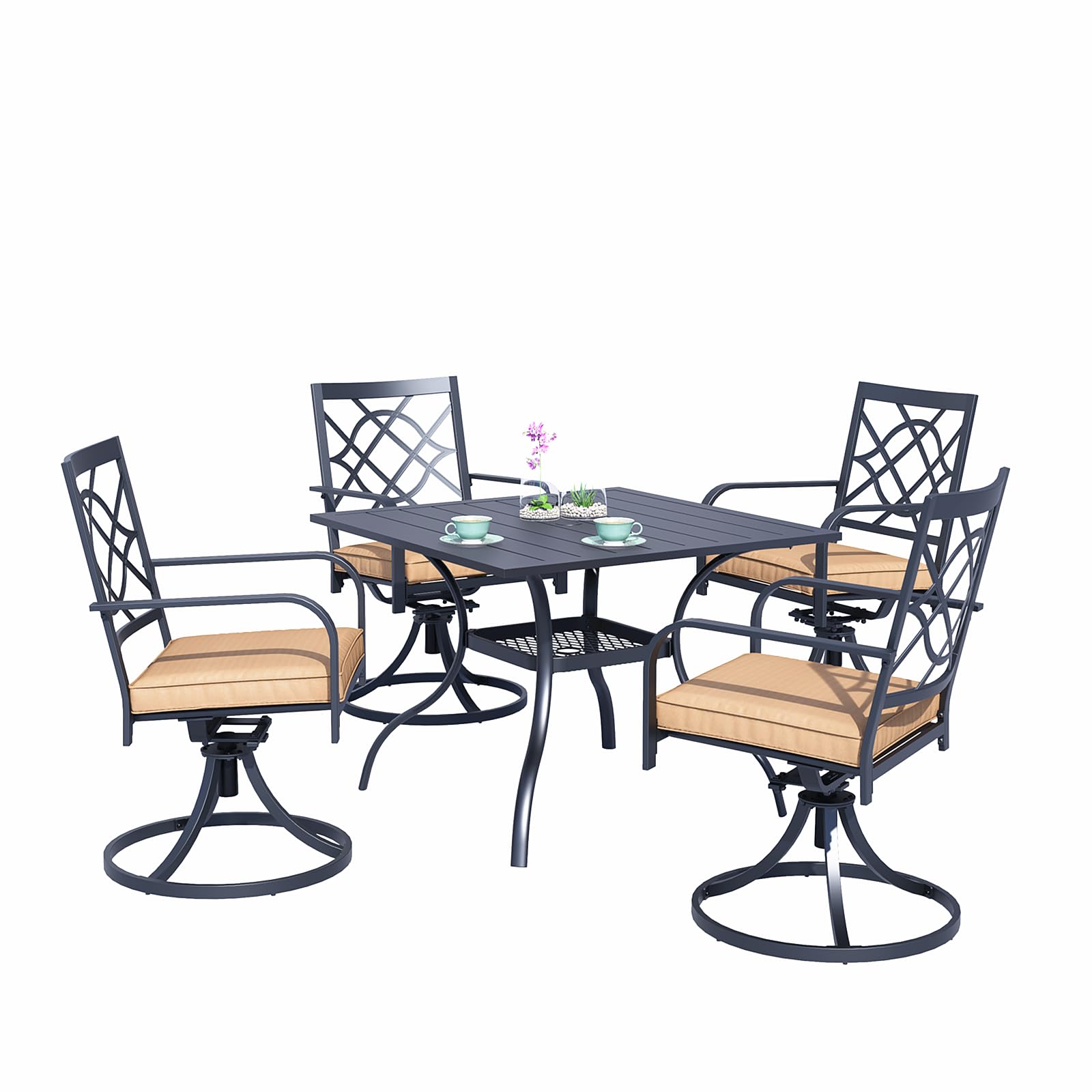 SUNCROWN 5-Piece Outdoor Dining Set - Metal Swivel Cushioned Chairs with Steel Slat Bistro Table - Patio Furniture for Backyard, Lawn, Garden, Poolside & Outdoor Entertaining