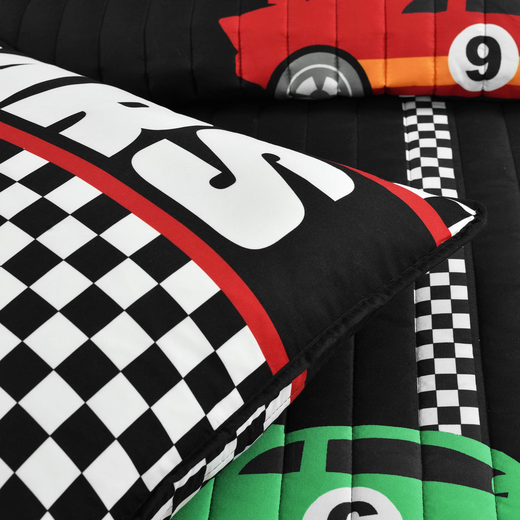 Lush Decor Racing Cars 5-Piece Quilt Set - Full/Queen Size, Black - Perfect for Kids' Bedrooms, Teen Rooms & Race Car Themed Decor