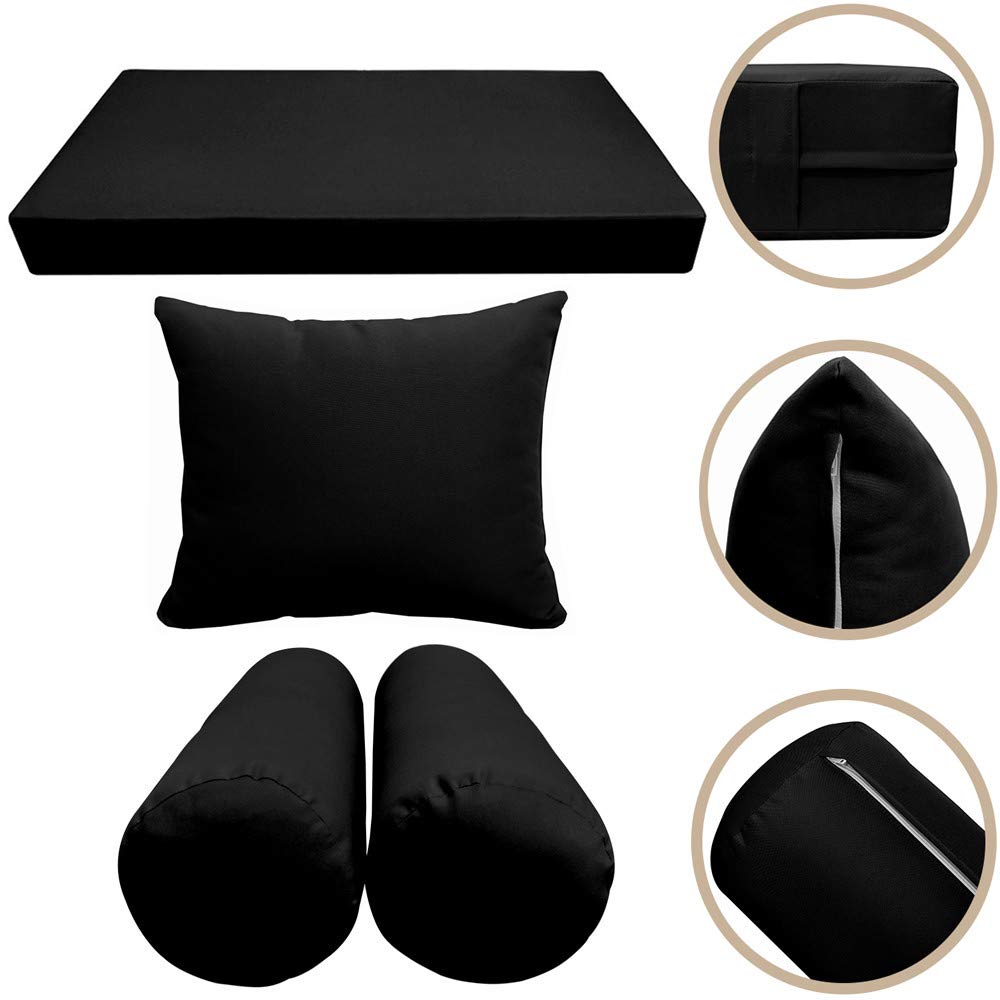 Prolinemax 5-Piece Outdoor Daybed Mattress Set with Bolster Pillows & Fitted Sheet Cover - S.4 Full Size, Knife Edge Design AD109 - Perfect for Patio, Poolside, and Garden Lounging