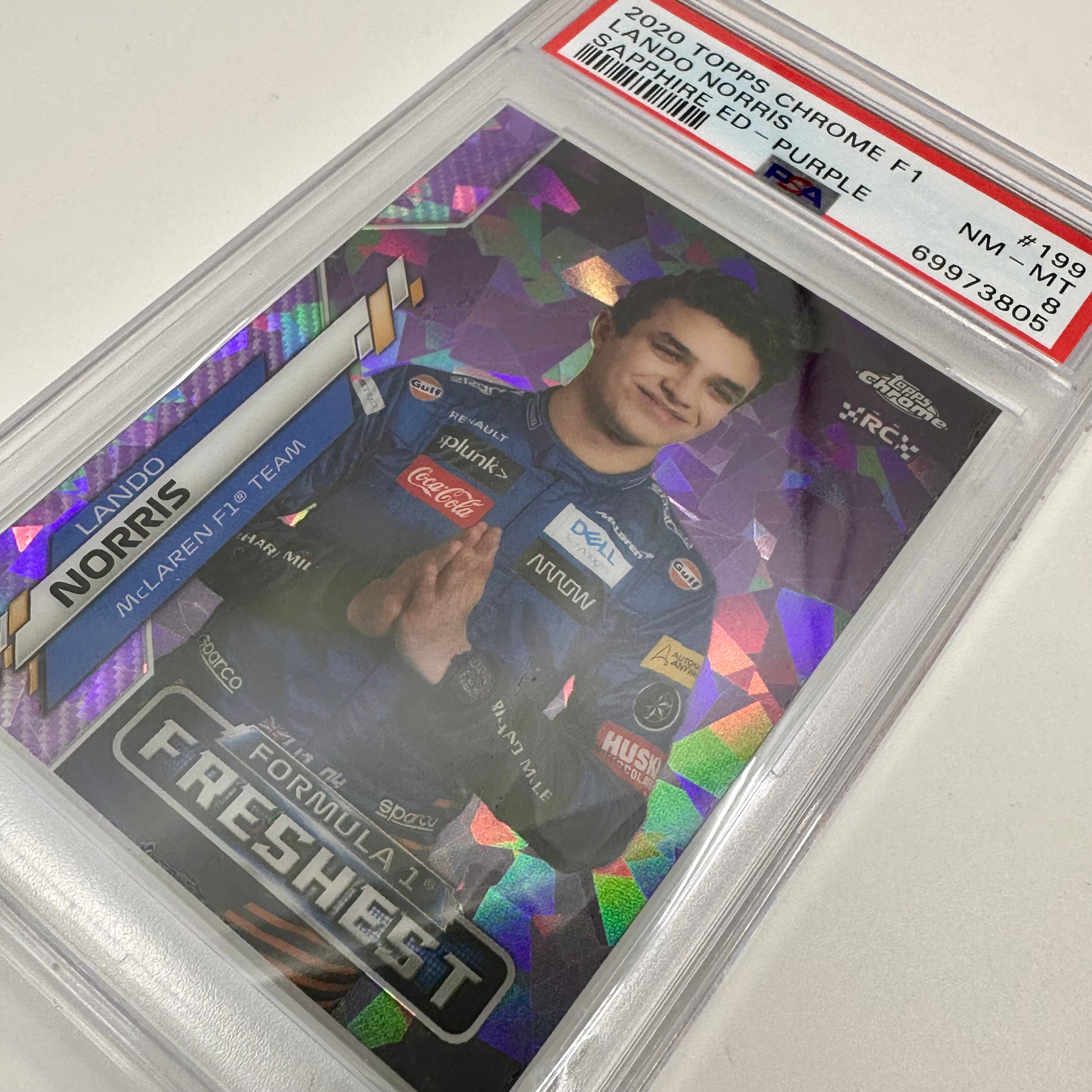 2020 Topps Chrome Sapphire Purple Lando Norris #199 PSA 8 Rookie Card - Perfect for F1 Collectors, Racing Fans & Sports Memorabilia Enthusiasts