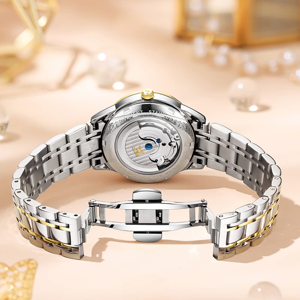 OLEVS Automatic Women's Watches with Diamond Tourbillon, Moon Phase & Luminous - Waterproof Dress Wristwatch for Business, Party & Everyday Wear