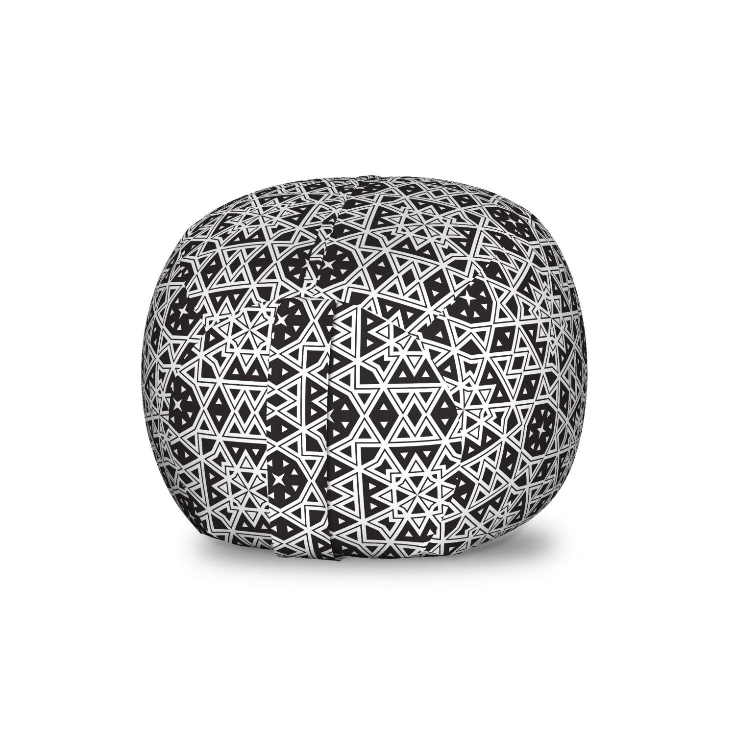 Ambesonne Traditional Storage Toy Bag Chair - Medieval Geometric Tiles Monochrome Ottoman with Royal Oriental Design | Stuffed Animal Organizer & Washable Storage Bag | Small Size Black & White | Perfect for Kids' Room, Nursery, or Playroom Organization