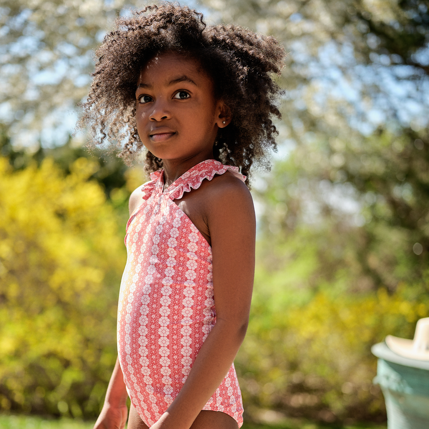 Girls Red Paisley V-Neck Crossover One-Piece Swimsuit - Perfect for Beach, Pool, and Summer Vacations