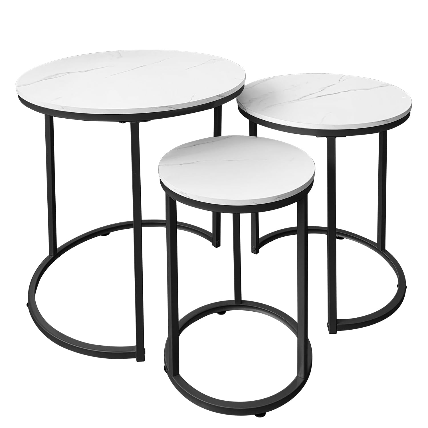 AT-VALY 3-Piece Round Nesting Coffee Table Set - Small Accent Side Tables for Living Room, Bedroom & Apartment (Black) | Space-Saving Modern Furniture for Small Spaces, Home Decor & Coffee Table Styling