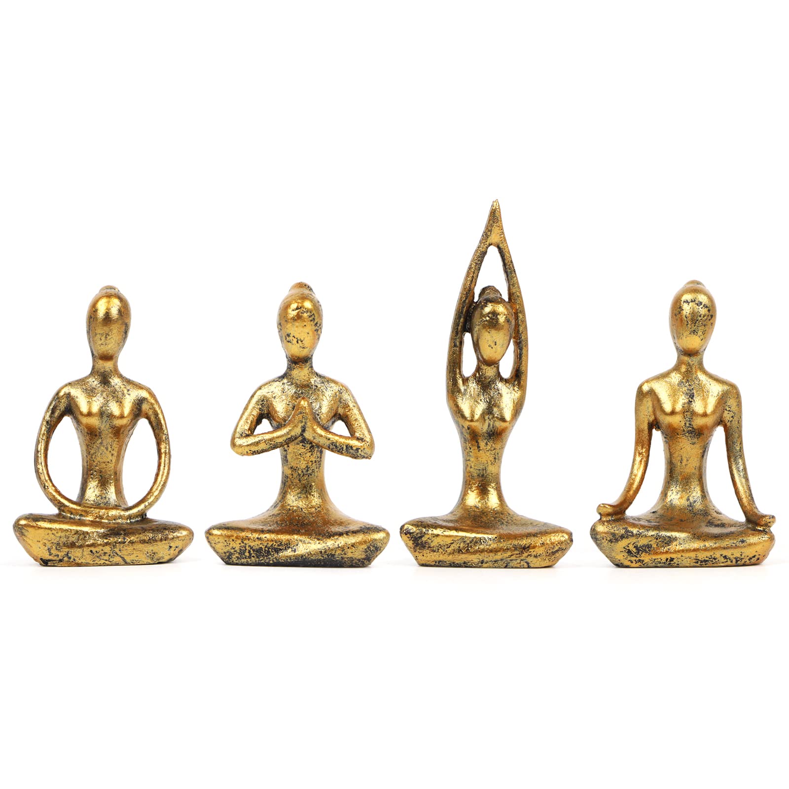 Norrclp 4-Piece Yoga Meditation Figurine Set - Gold Resin Zen Decor Statues for Home, Shelf & Yoga Room (3.3