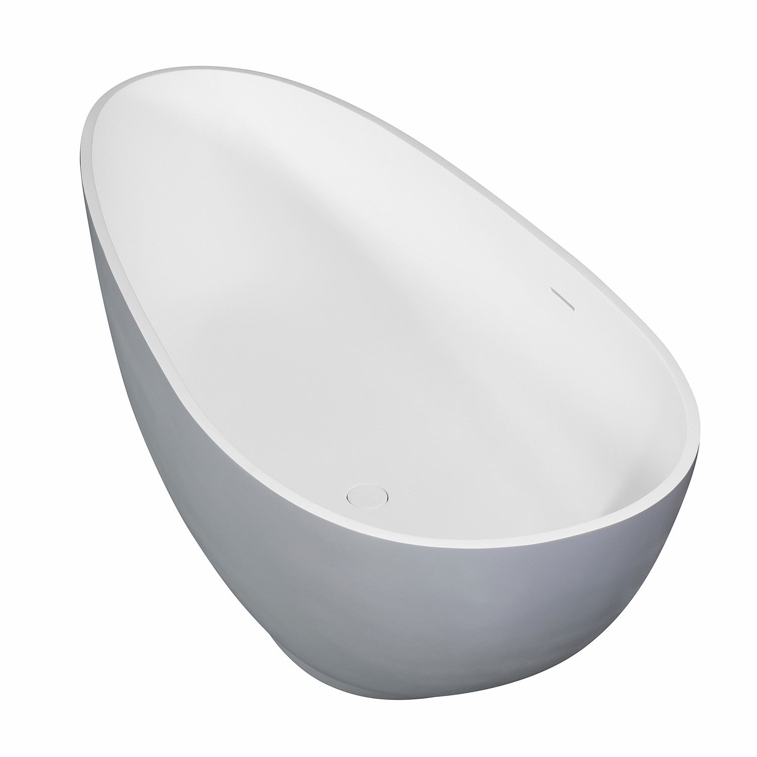 Arcticstone 67 Inch Freestanding Bathtub - Double Ended Egg Shaped Solid Surface Tub with Drain in Glossy White/Matte Gray | Modern Bathroom Luxury for Spa-Like Relaxation