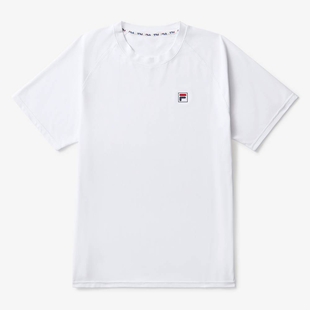Fila Men's Short Sleeve Crewneck T-Shirt - Comfortable Cotton Blend Casual Tee for Workout, Gym & Everyday Wear (White)
