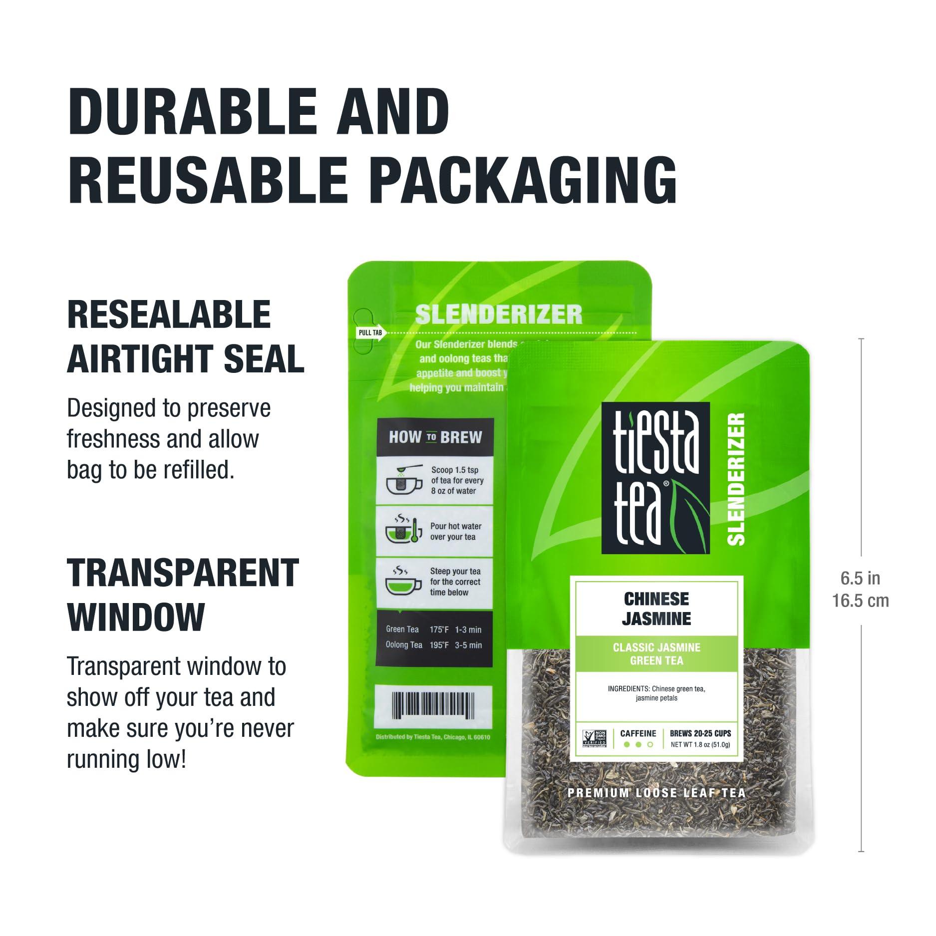 Premium Chinese Jasmine Green Tea Loose Leaf - Tiesta Tea | Classic Floral Aroma | Medium Caffeine | Hot or Iced Brew | 25 Cups per Pouch | 1.8oz Resealable Bag | Perfect for Relaxation, Afternoon Tea & Gifts