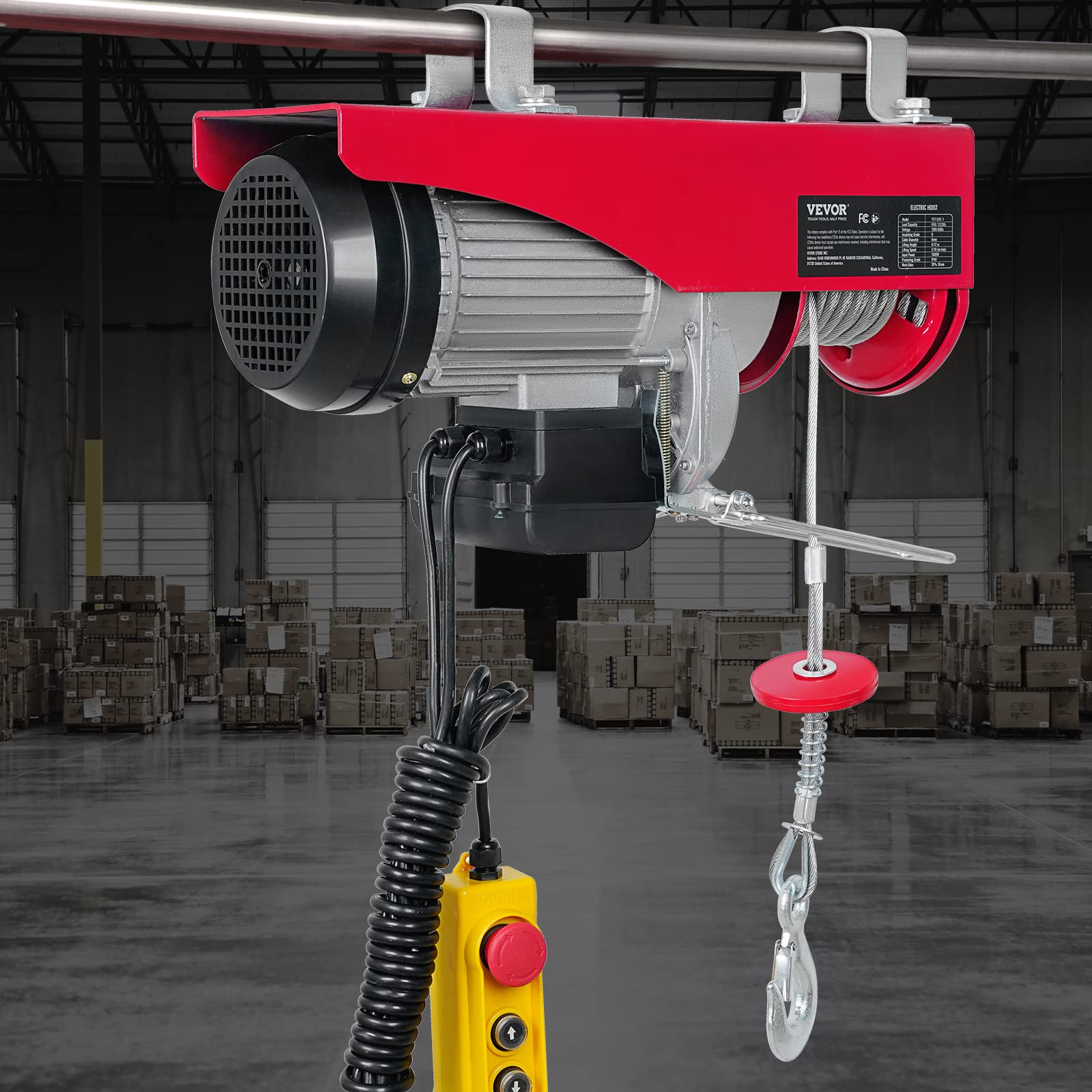 VEVOR 1320LBS Electric Hoist Winch with Remote Control - 110V Heavy Duty Lifting Equipment with 14ft Wired Remote - Perfect for Factory, Warehouse, Construction Site & Attic Use