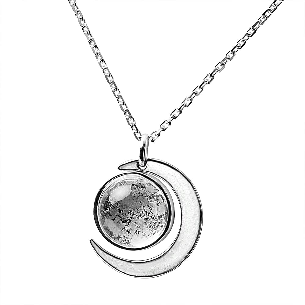 Moonlight Sterling Silver Necklace with Real Moon Dust & Meteorite - Elegant Valentine's Day Gift for Girlfriend, Birthday Jewelry for Wife, Women's Fashion Necklace (18