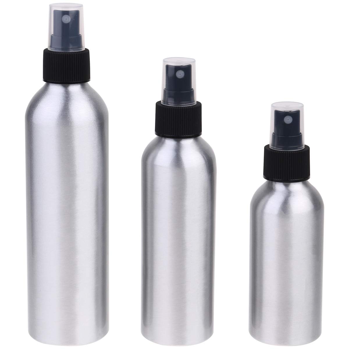 DOITOOL 3-Pack Aluminum Perfume Bottles - 120ML, 150ML, 250ML Refillable Travel Spray Bottles with Nozzle (Black) - Ideal for Cosmetics, Essential Oils & Toiletries On-The-Go