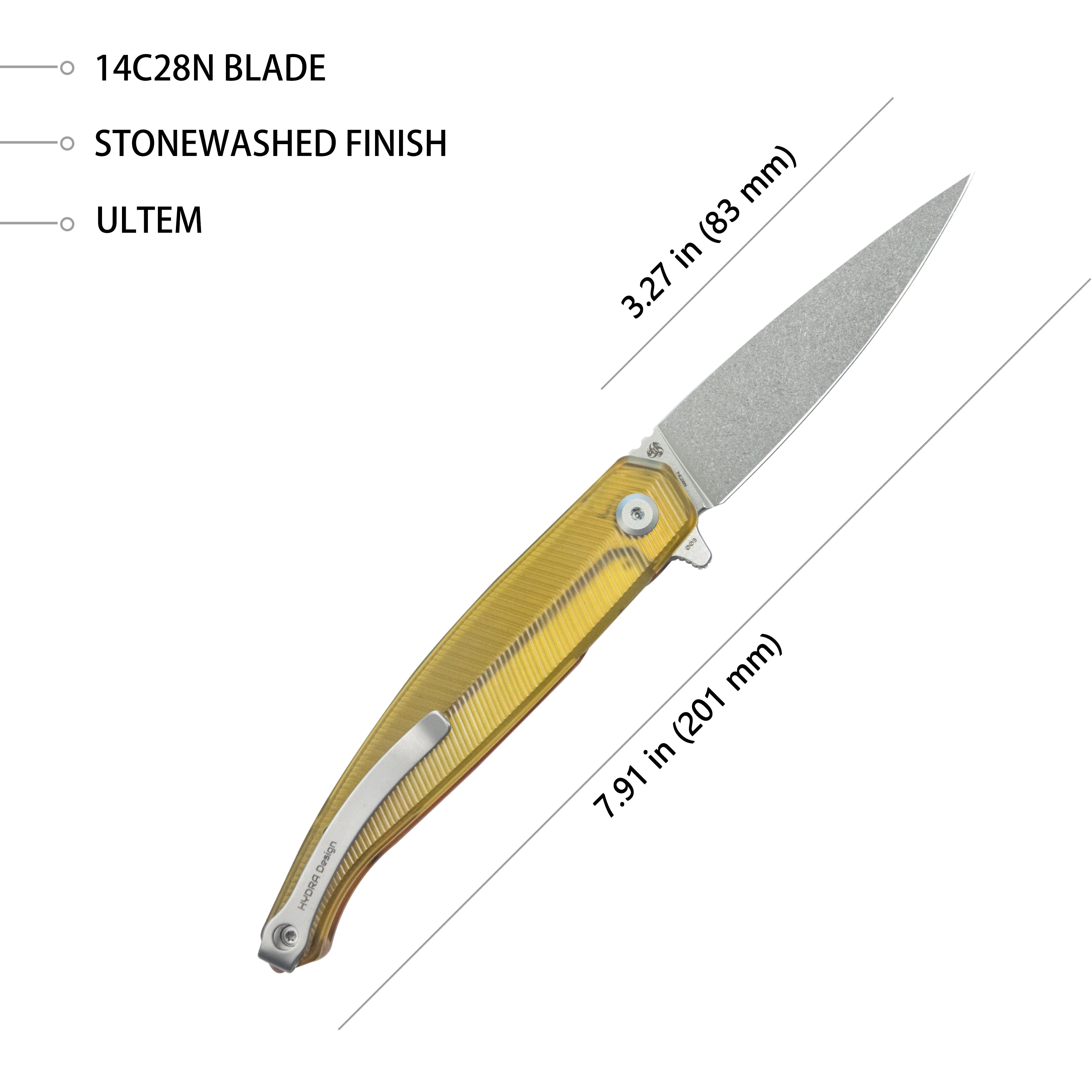 KUBEY MOS Outdoor Flipper Folding Knife - Ultem Handle, 3.27