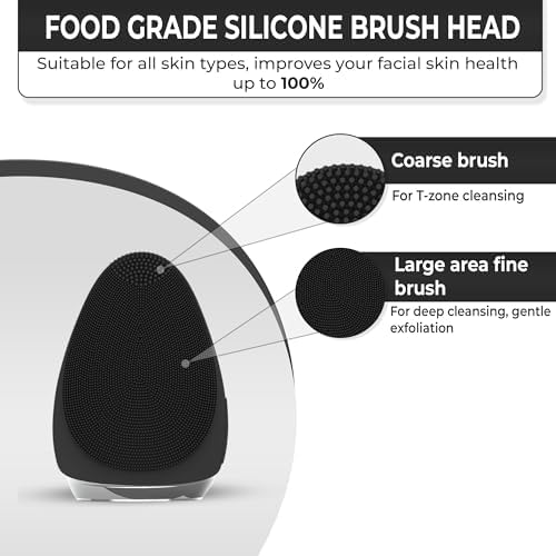 Kuroux Men's Facial Cleanser Brush - Sonic Vibrating Face Cleansing Brush with Soft Bristles, IPX7 Waterproof, Gentle Exfoliating Scrubber, Medical-Grade Silicone | Deep Pore Cleaning for Acne & Blackheads | Perfect for Daily Skincare & Travel