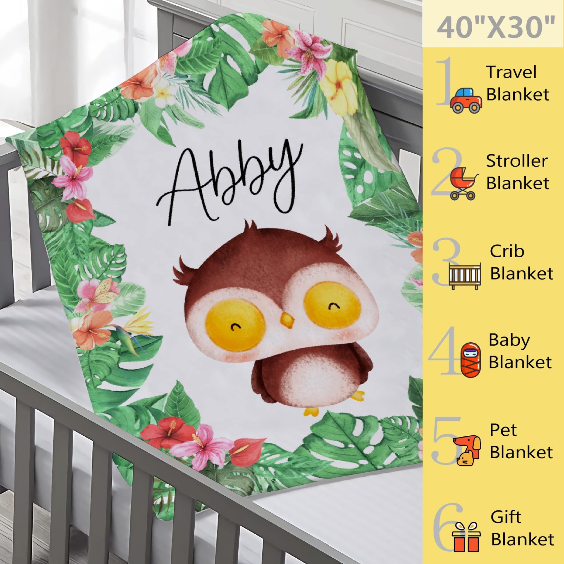 Custom Personalized Throw Blanket with Name & Text - Tropical Floral Owl Design 60