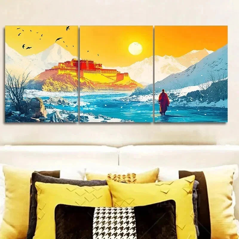 3-Piece Potala Palace Wall Art Set - Luxurious Framed Canvas Prints 50x70cm | High Quality Australian Made | Ready to Hang | Perfect for Living Room, Bedroom & Office Decor