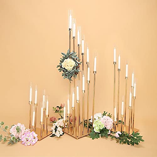 42-Inch Tall Gold Candelabra Candle Holder - Elegant Glass Centerpiece for Wedding Reception, Party, Dining Table & Home Decor - Perfect for Romantic Dinners, Holiday Decorations and Special Events