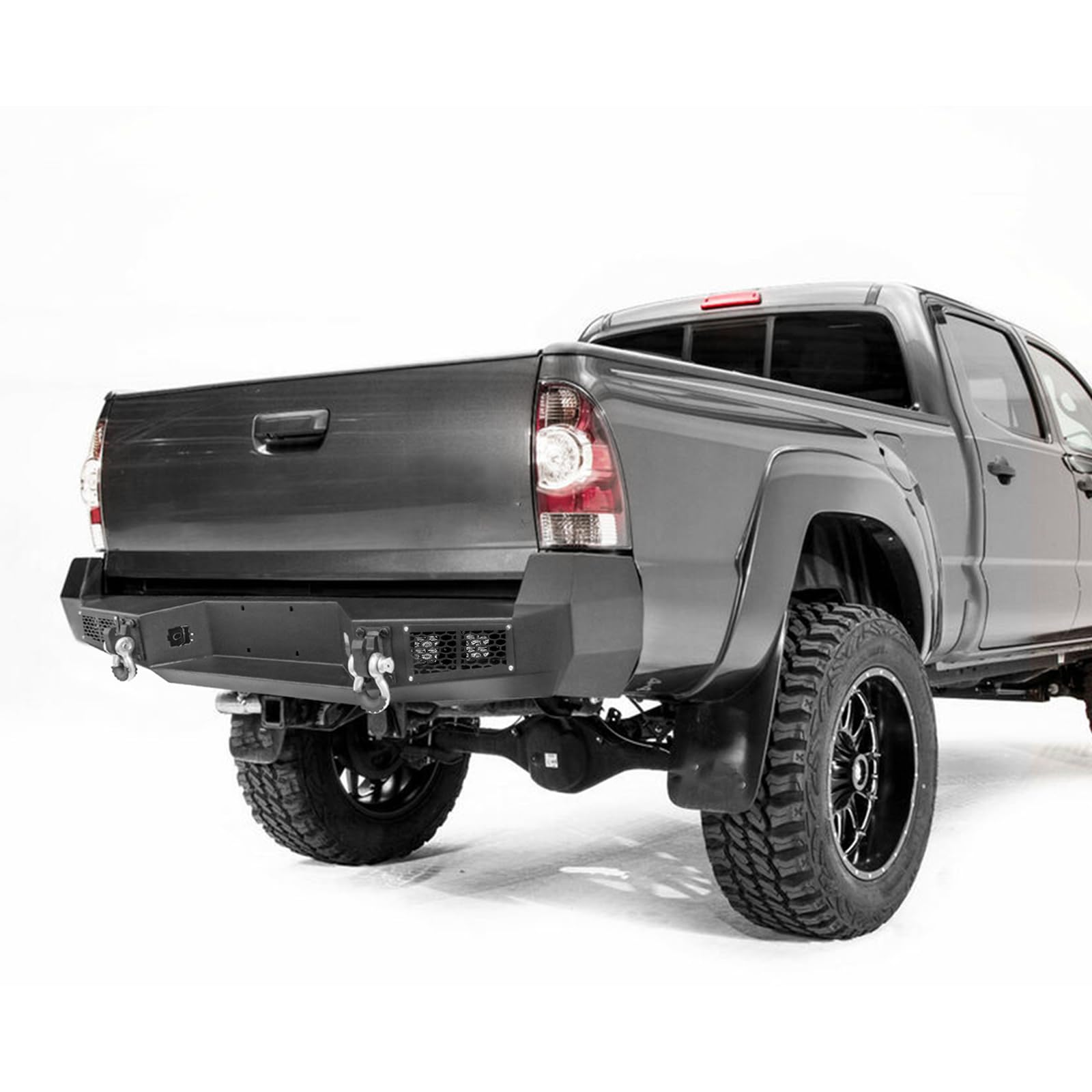 FIRSTGO Heavy Duty Rear Bumper with Winch Mount & 4 LED Lights for 2005-2015 Toyota Tacoma - Off-Road Bumper with D-Ring Shackles for Truck Protection & Adventure