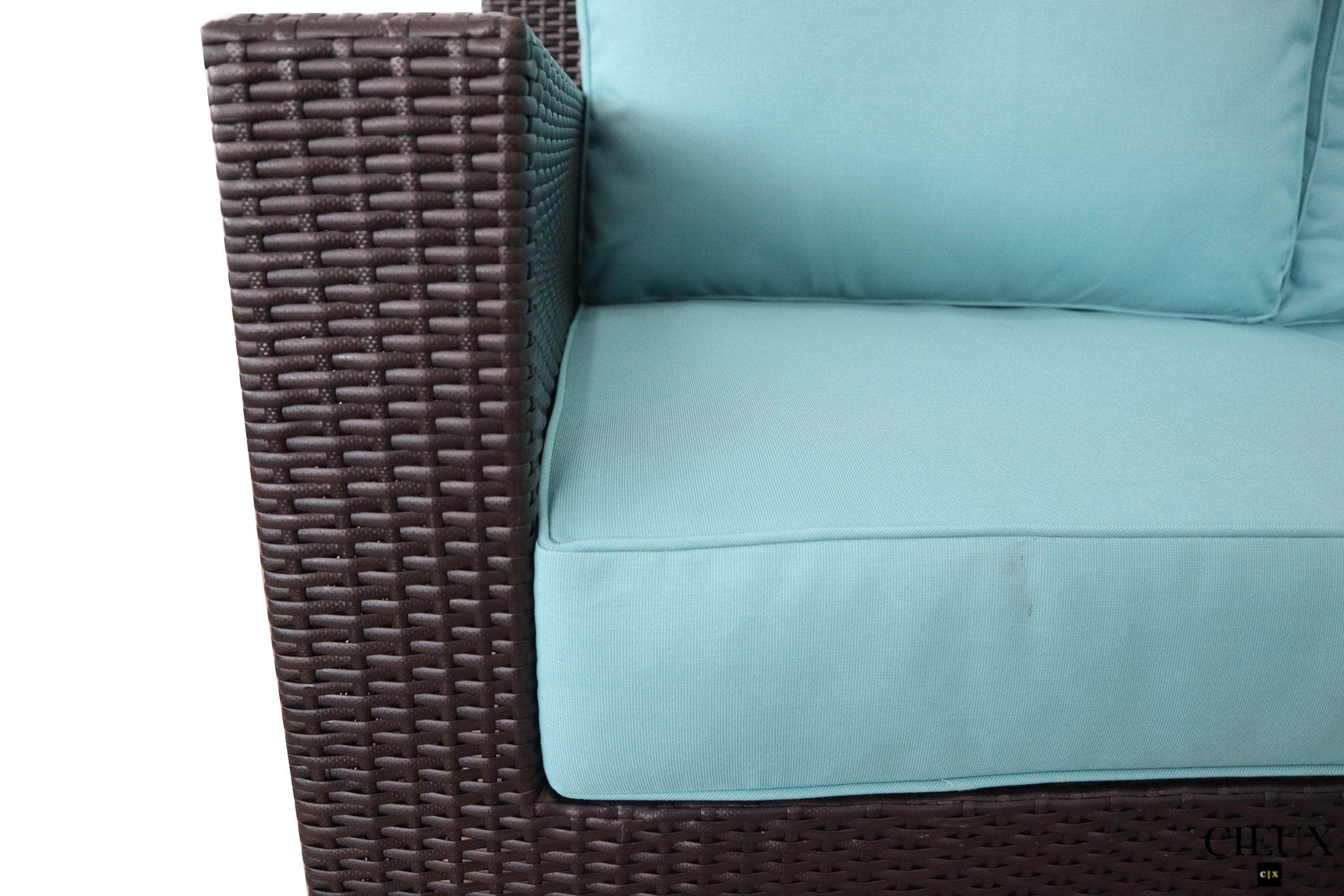 Blue Provence Outdoor Patio Wicker Rattan Modular L-Shaped Sectional Sofa Set - Waterproof & Weather-Resistant for Garden, Poolside, and Backyard Relaxation