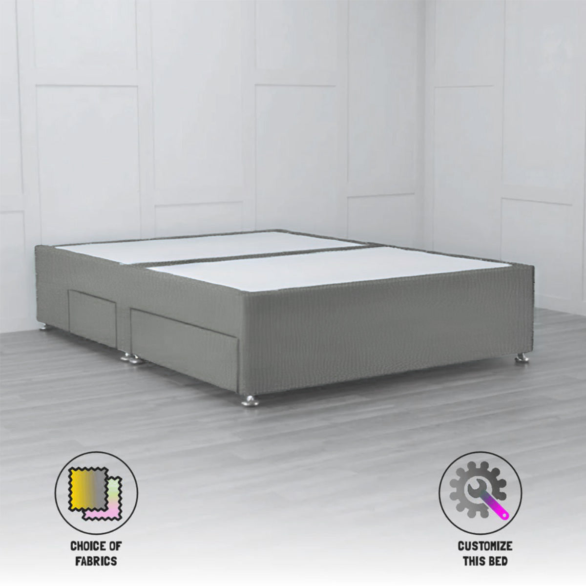 4 Drawer Padded Divan Bed Base with Storage - Queen Size Bed Frame for Small Spaces - Perfect for Apartments, Dorms & Guest Rooms