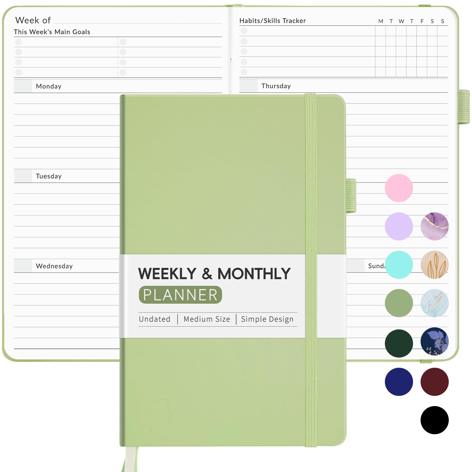 2025 Undated Weekly & Monthly Planner - Forvencer A5 Daily Organizer Notebook for Goal Tracking & Task Management, Olive Green - Perfect for Students, Professionals & Personal Scheduling