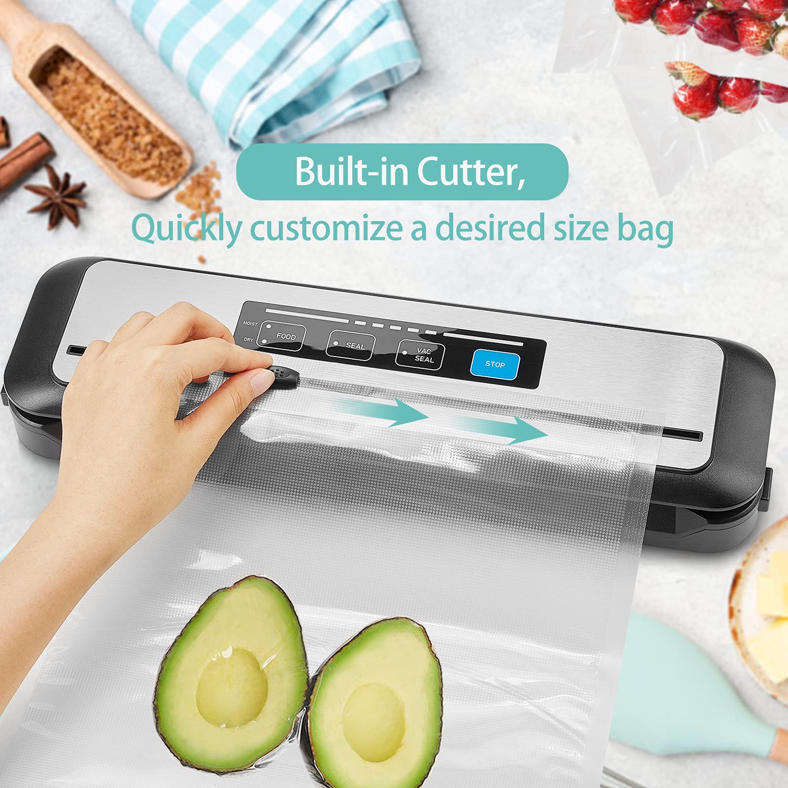 Inkbird Automatic Vacuum Sealer Machine with Built-in Cutter - Includes 55 Count 8
