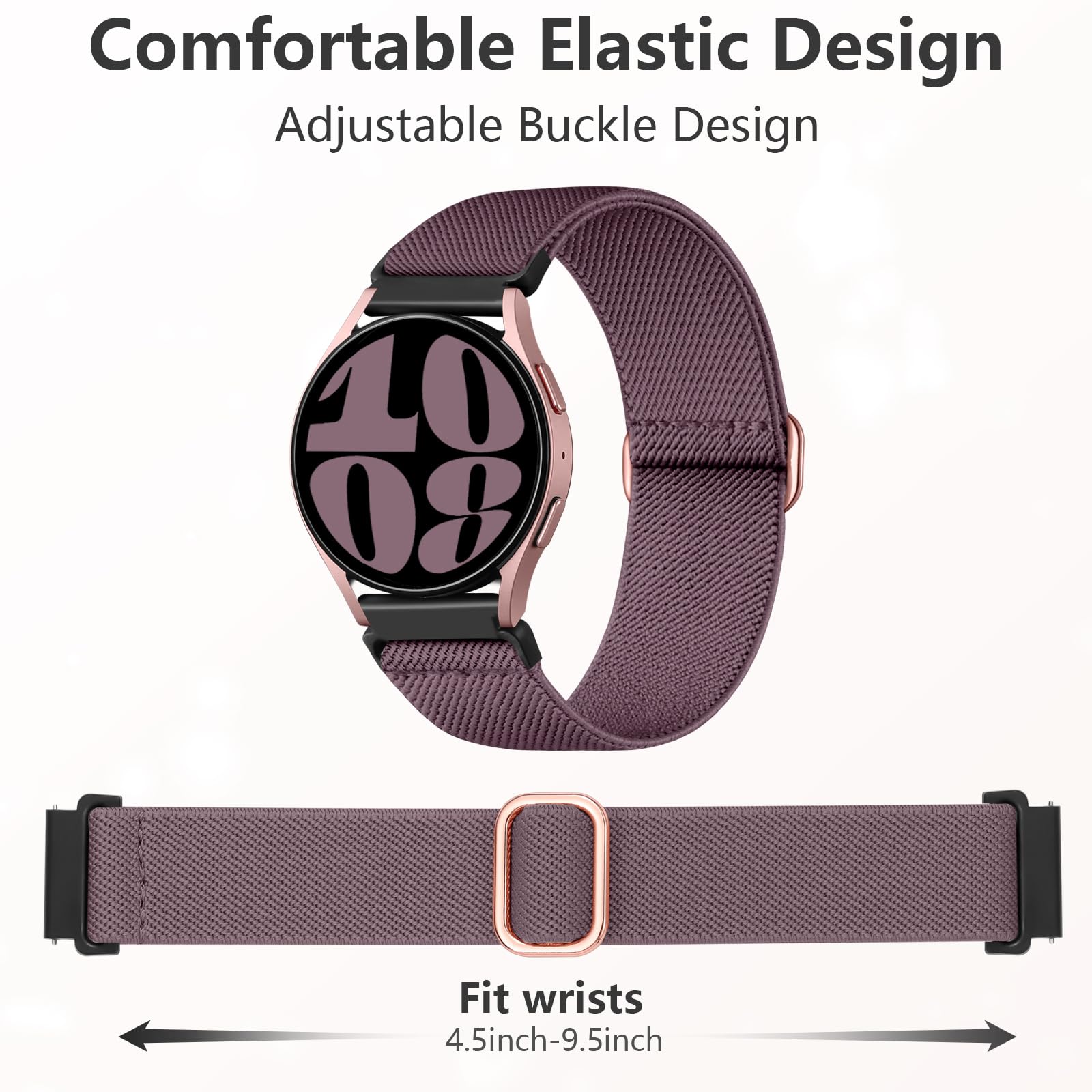 DaQin 4 Pack Stretchy Nylon Solo Loop Watch Bands - Compatible with Samsung Galaxy Watch 7/6/5/4/Classic/Active 2/5 Pro - 20mm Soft Adjustable Sport Strap for Workout, Running & Daily Wear