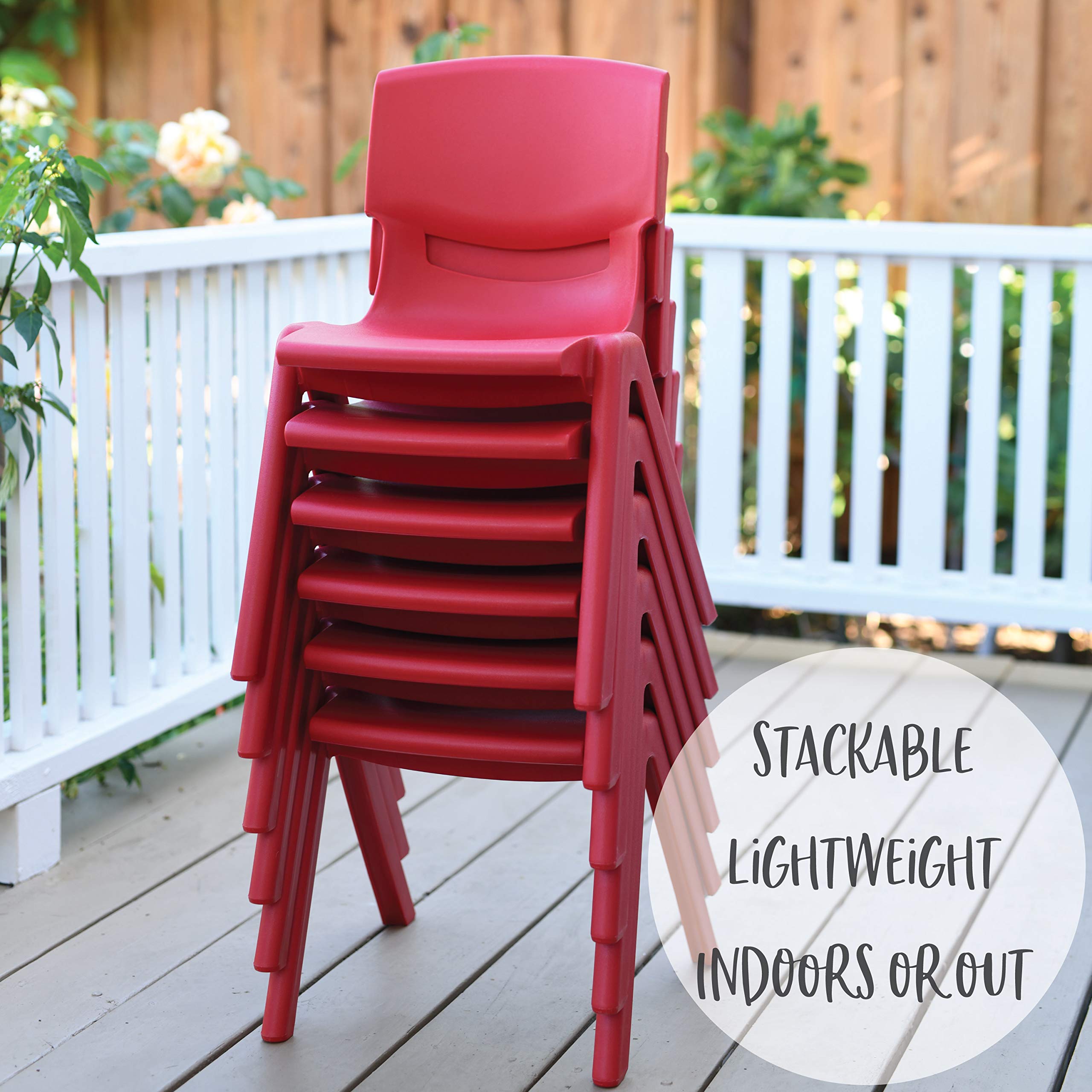 ECR4Kids School Stack Resin Chair - 6-Pack Red Plastic Stacking Chairs for Kids with 10 Inch Seat Height, Durable Indoor & Outdoor Use - Perfect for Classrooms, Playrooms, and Backyard Activities