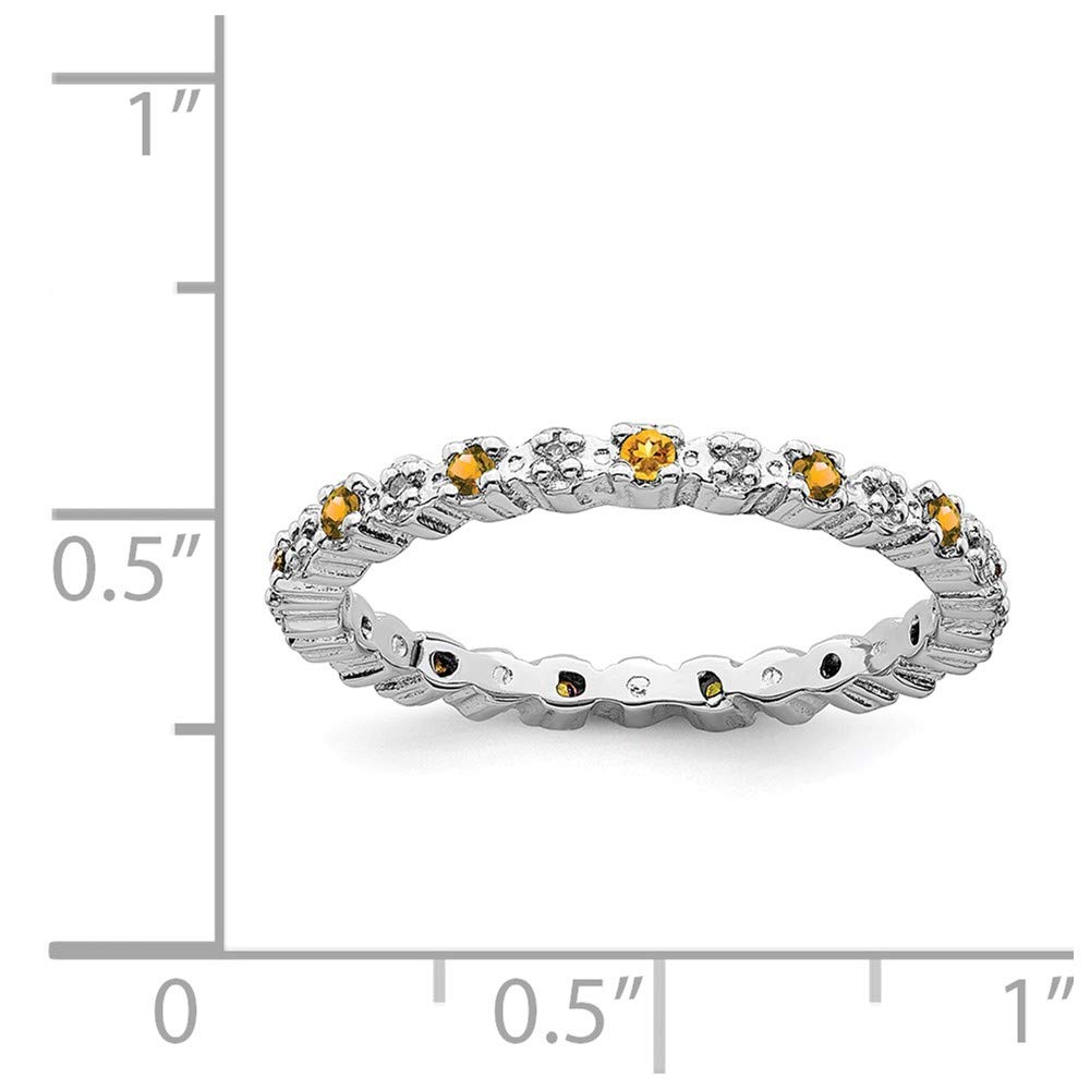 925 Sterling Silver Stackable Citrine Yellow November Birthstone & Diamond Eternity Band Ring (0.04 cttw) - Perfect for Anniversary Gifts, Birthday Jewelry & Everyday Elegance