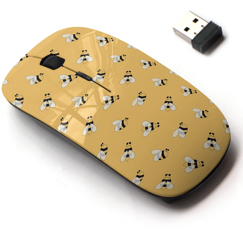2.4G Wireless Mouse with Cute Bee Pattern, Ergonomic Design for Laptop & Desktop - Portable Nano Receiver - Yellow Insect Theme - Perfect for Office, Home & Travel Use