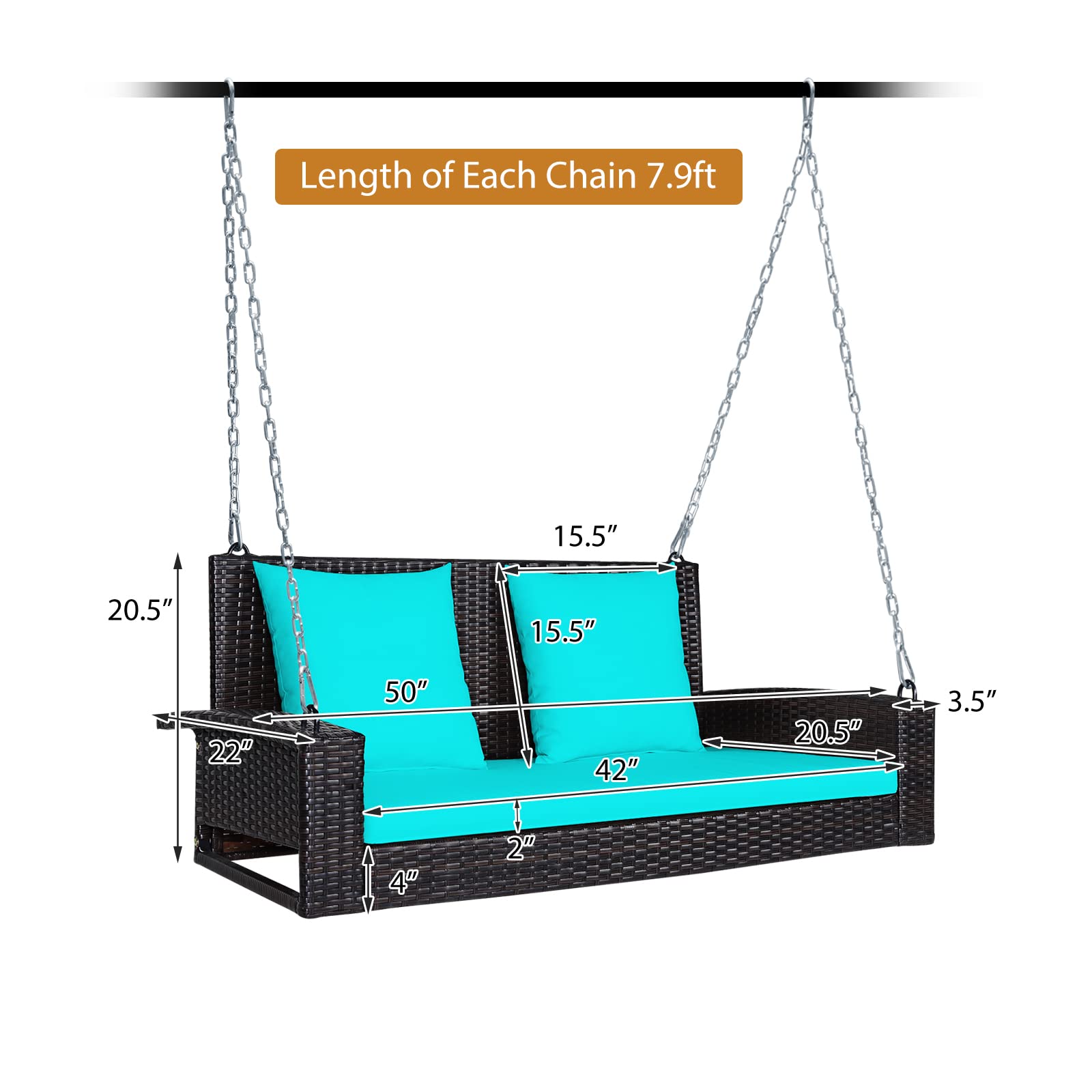 **Happygrill 2-Person Outdoor Porch Swing Chair with Soft Cushions – 7.9ft Reinforced Steel Chain & Solid Steel Frame – Rattan Patio Swing Bench for Backyard, Poolside, Front Porch – Perfect for Relaxing, Lounging & Enjoying Nature**